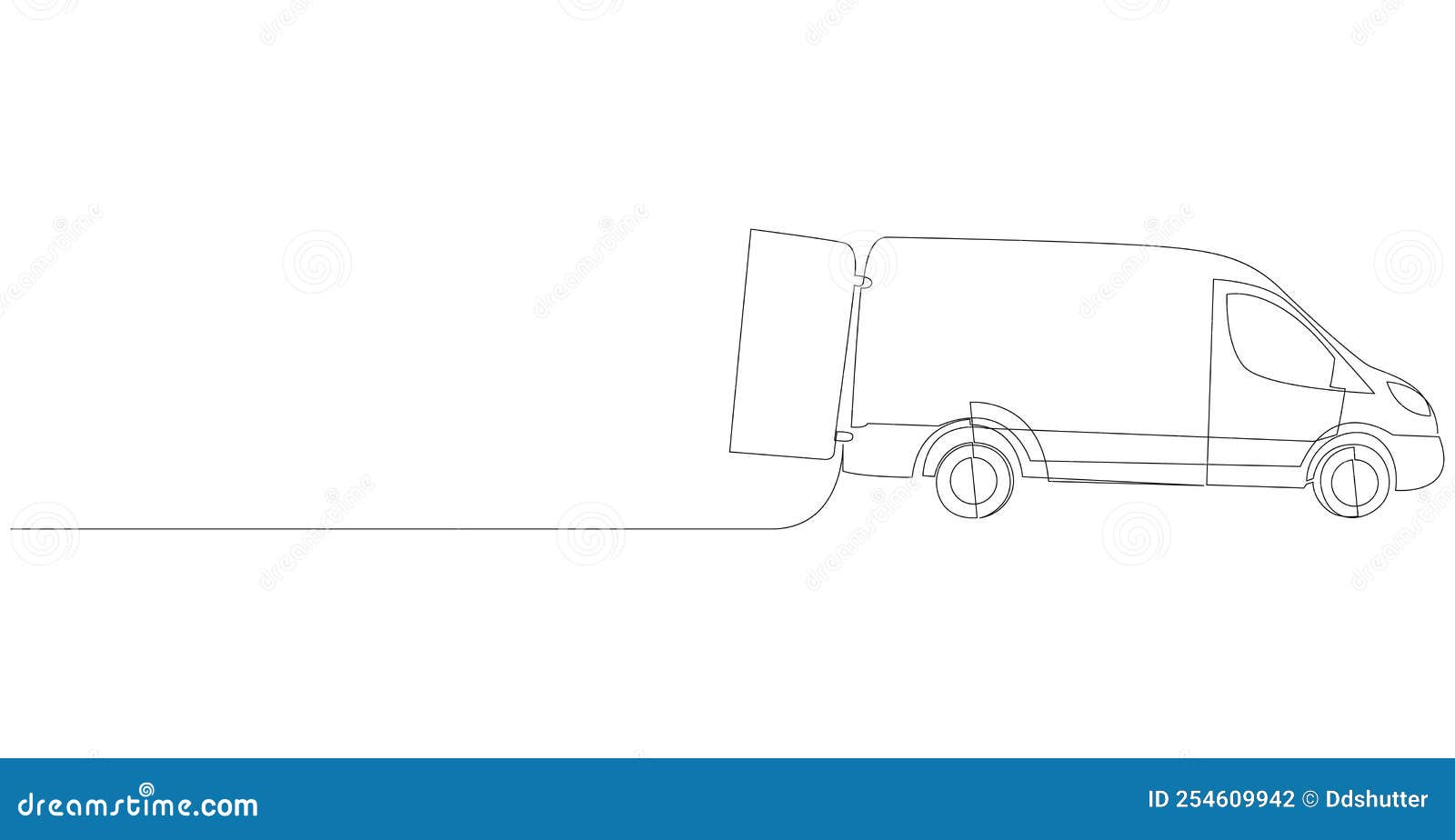 Cargo Van with Open Doors Continuous One Line Drawing. Truck, Lorry