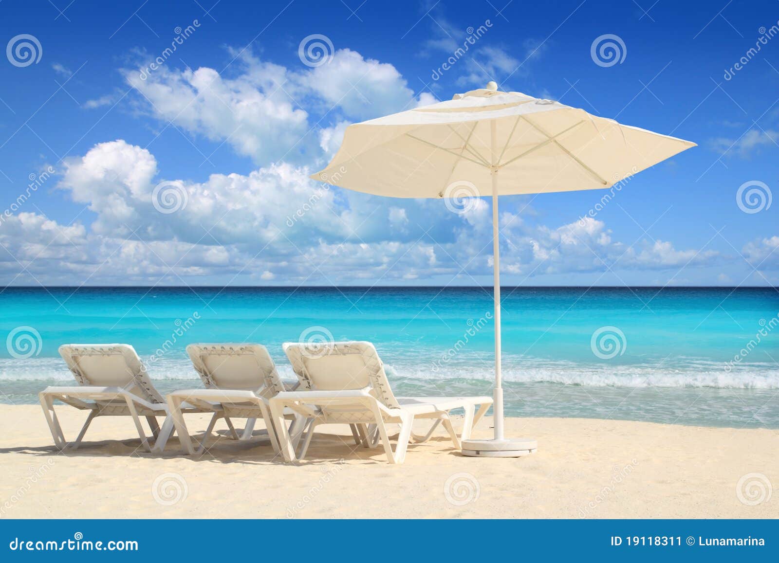 Caribbean Beach Parasol White Umbrella Hammocks Stock Image Image of