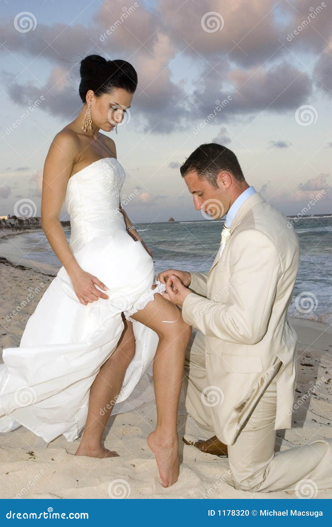 Caribbean Beach Wedding - Garter Belt Stock Photo - Image of bride