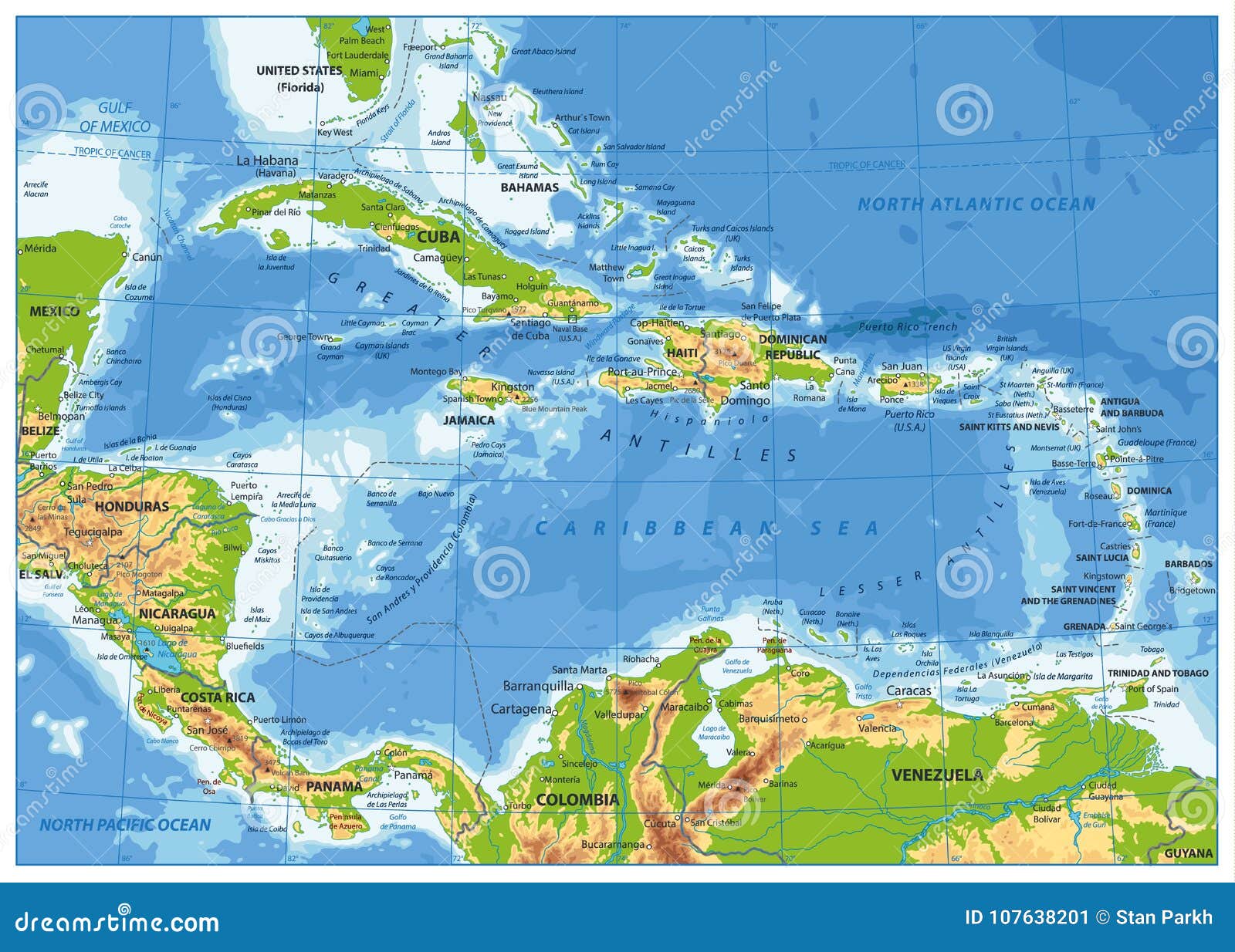 the caribbean physical map