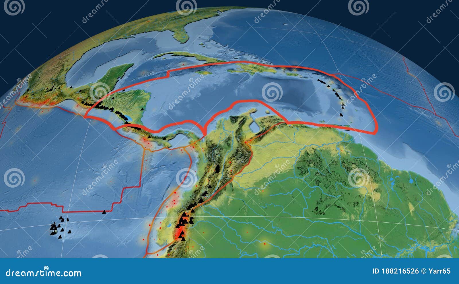 Caribbean Plate Outlined Topographic Stock Illustration