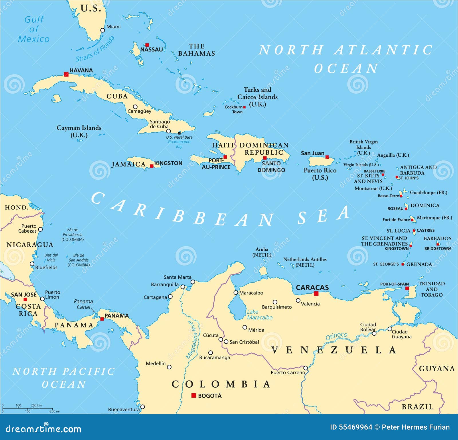 Caribbean Political Map Stock Photo - Image: 55469964