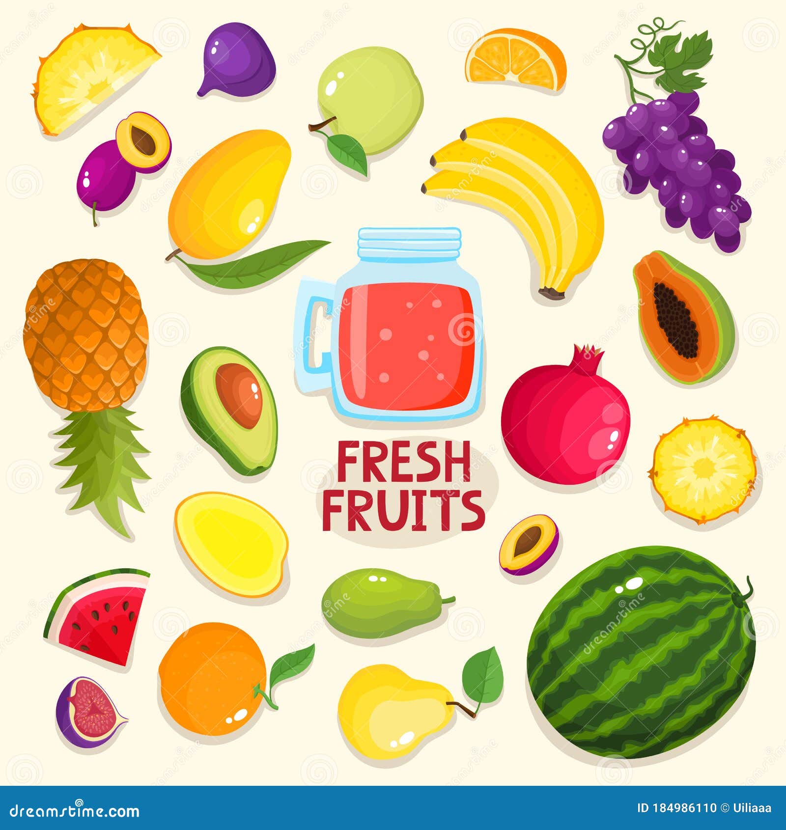 Caricatura Colorida Afiche De Fruta Fresca Aislado En Beige. Ilustración  del Vector - Ilustración de fondo, granada: 184986110