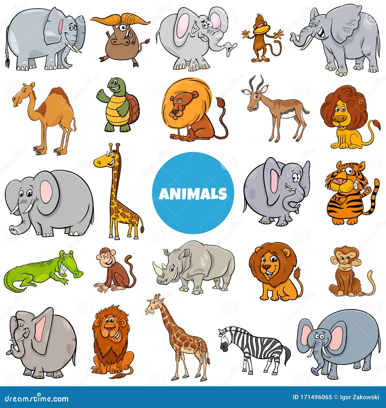 Caricatura De Animales Salvajes De Gran Tamaño Ilustración del Vector -  Ilustración de mascota, tigre: 171496065