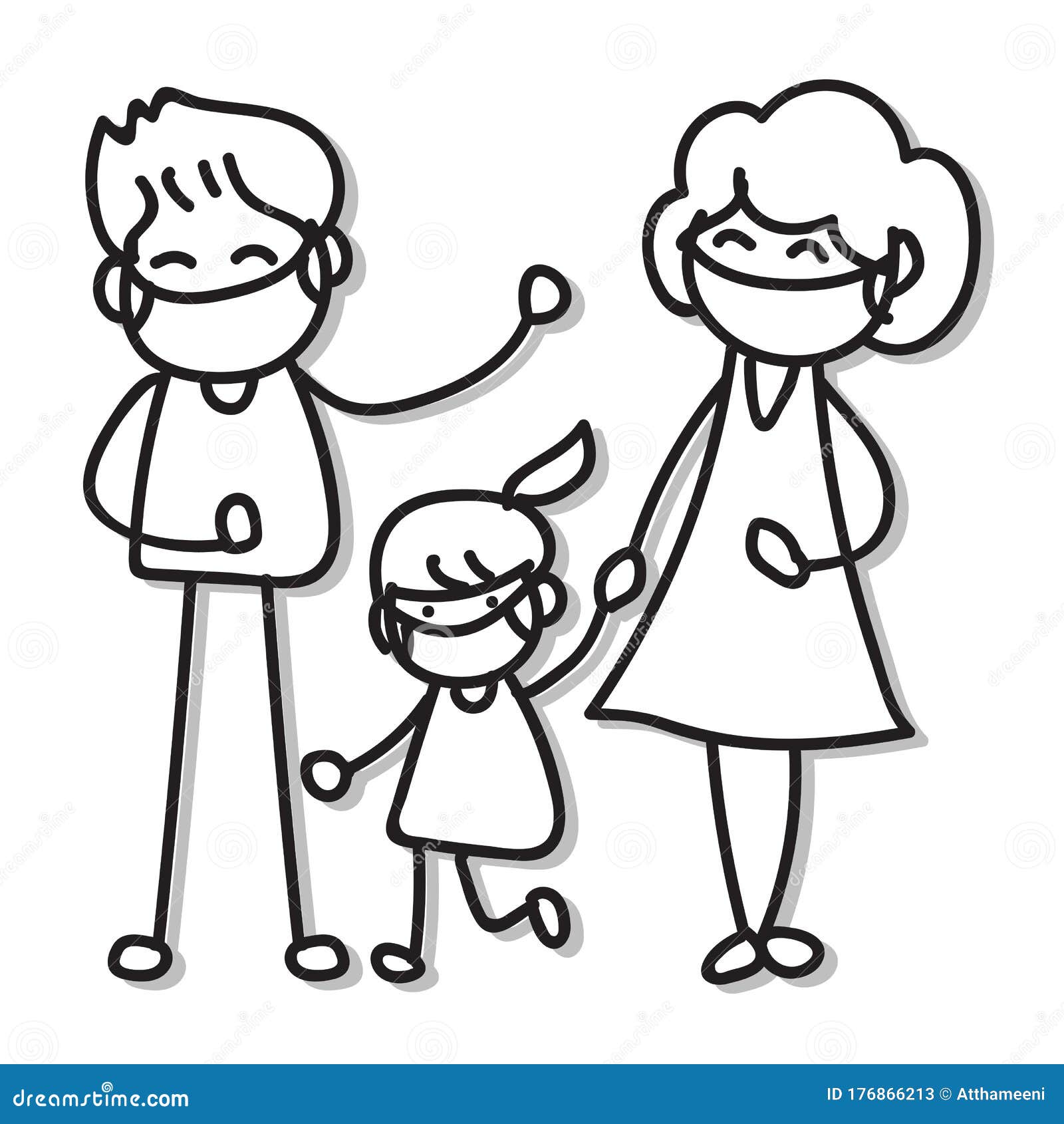 Caricatura De Dibujos a Mano Personas En Familia Usar Máscara Protección De  Covid19 Stock de ilustración - Ilustración de enfermedad, proteja: 176866213
