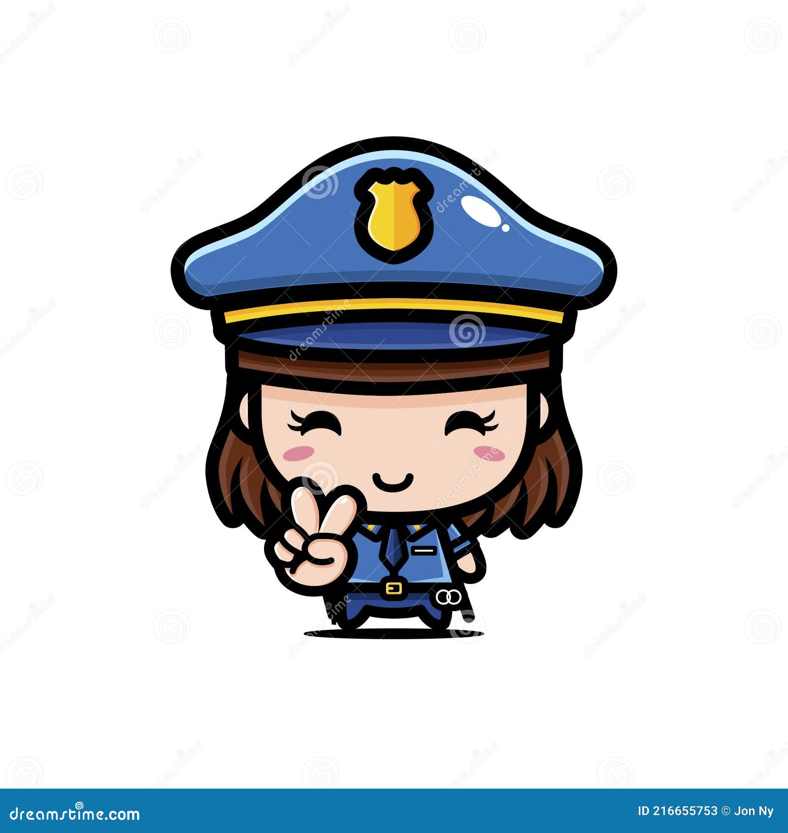 Caricatura De La Policía Mujer Lindo Personaje Con Traje De Policía  Completa Con Dedos Pacíficos Ilustración del Vector - Ilustración de lindo,  oficial: 216655753