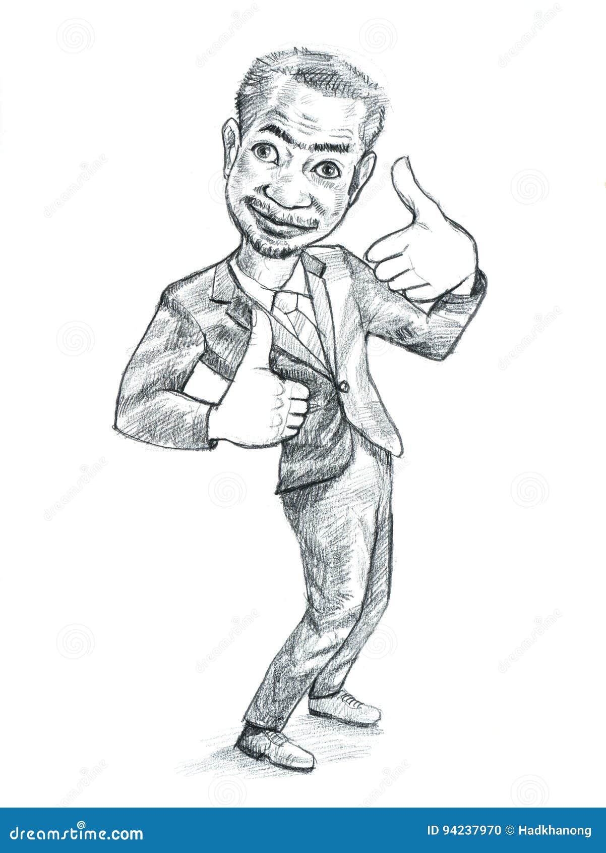 Caricatura Del Dibujo De Lápiz Del Hombre De Negocios Que Muestra Dos  Pulgares Para Arriba Stock de ilustración - Ilustración de gente, negocios:  94237970