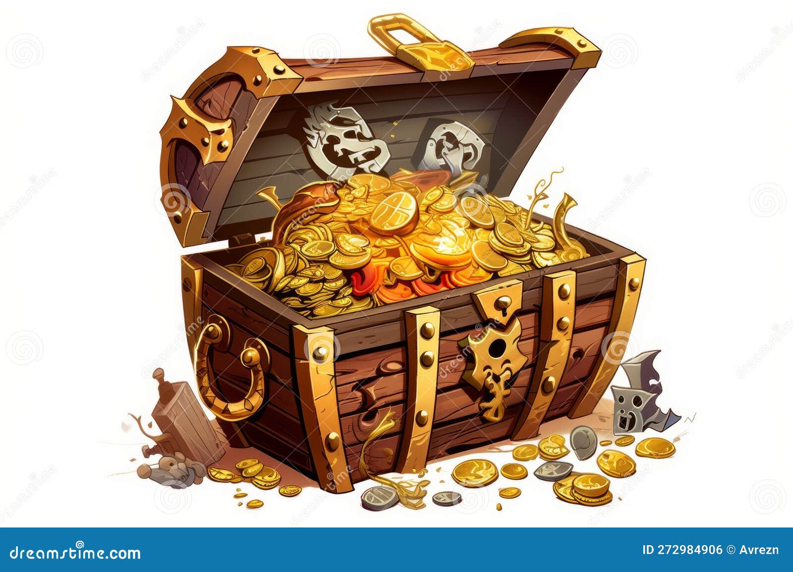 Caricatura Desbloqueada Cofre Pirata Con Monedas De Oro En Ai Generativo De  Fondo Blanco Foto de archivo - Imagen de elementos, cazas: 272984906