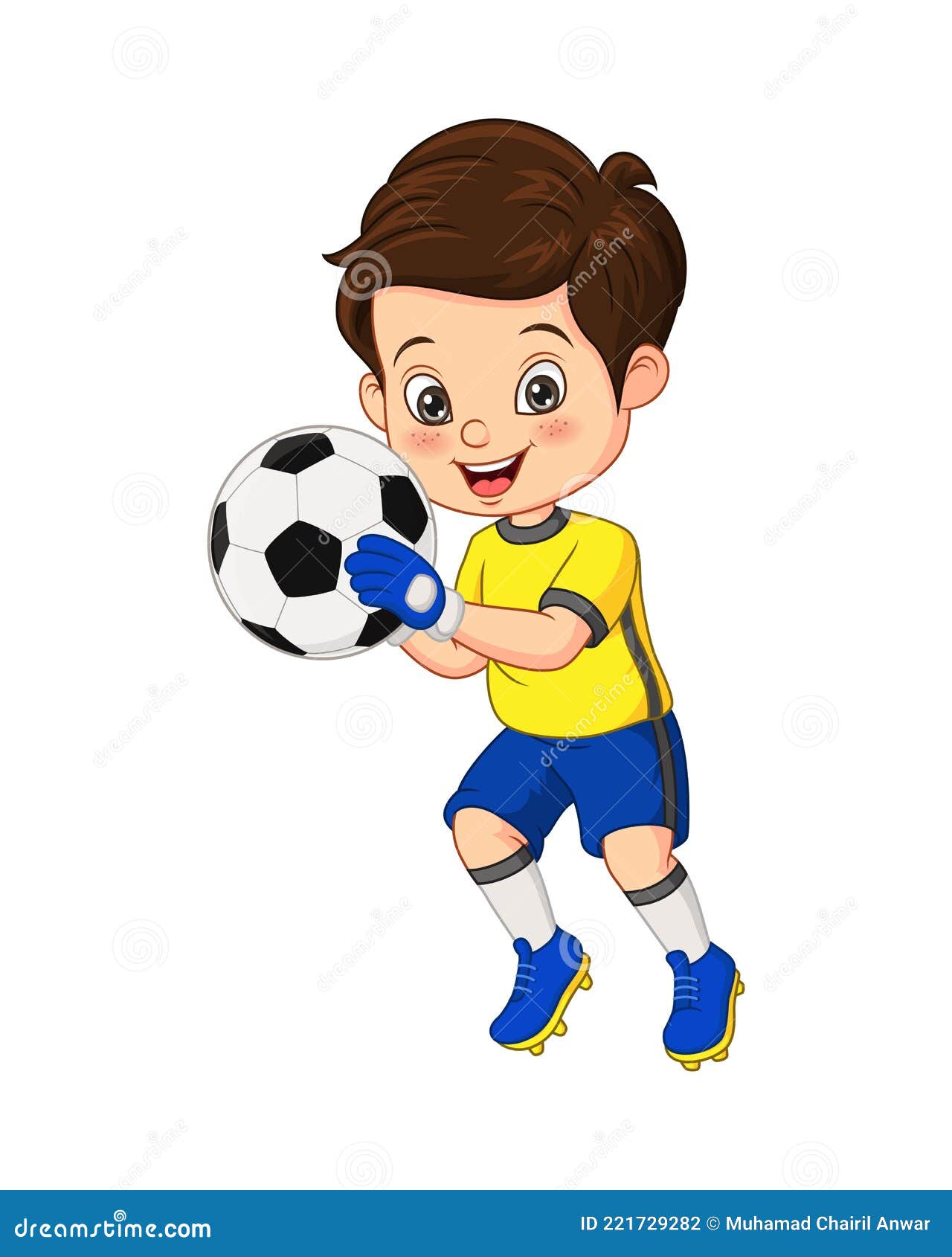 Caricatura Niño Sujetando La Pelota De Fútbol Ilustración del Vector -  Ilustración de muchacho, meta: 221729282