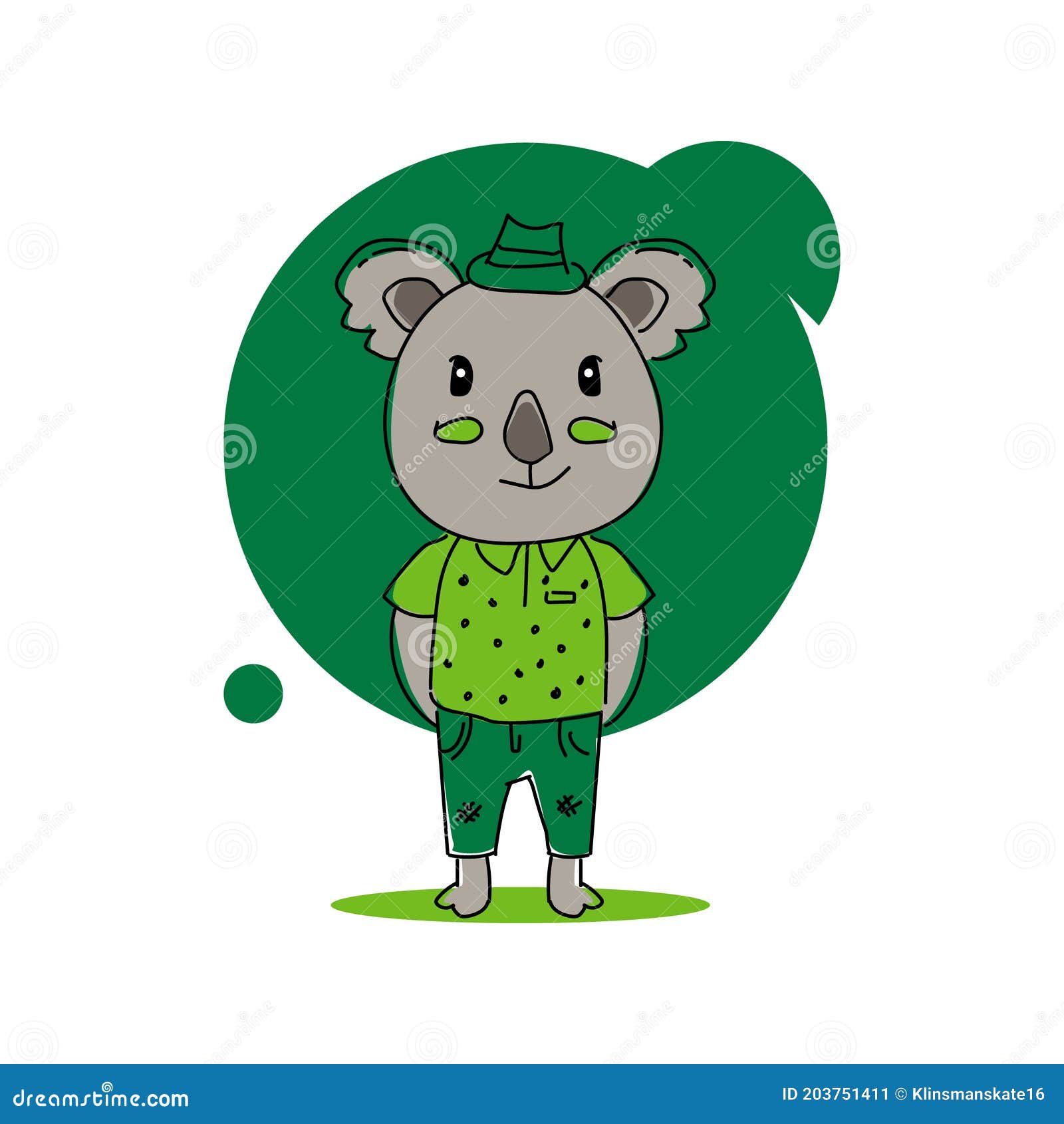 Caricatura Tierno De Bebé Koala Con Diseño Uniforme Stock de ilustración -  Ilustración de polarizado, arte: 203751411