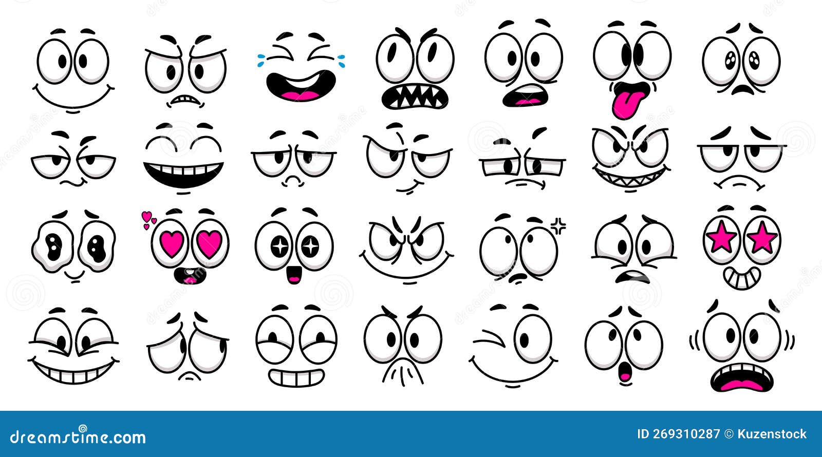 Face Anime Emotion. Expressões De Cartoon Kawaii. Cômico Emoções Avatar  Animais Rostos Sorrisos E Símbolos De Beijo Ilustração do Vetor -  Ilustração de grito, emoticon: 280473336