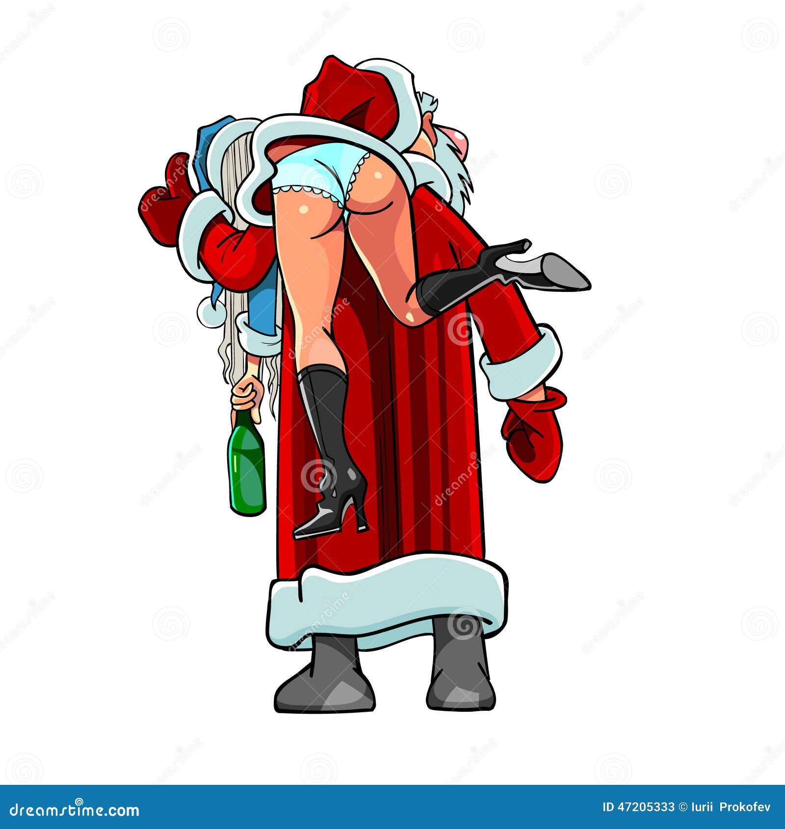 caricature cartoon santa claus shouldered drunken snow maiden