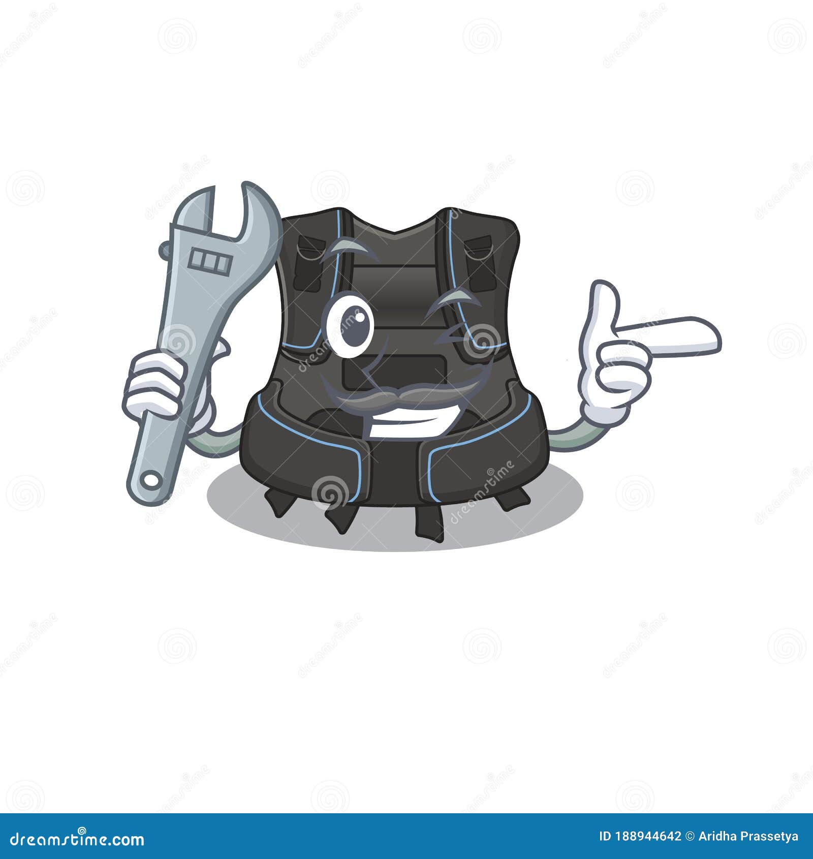 a caricature  concept of scuba buoyancy compensator working as a mechanic
