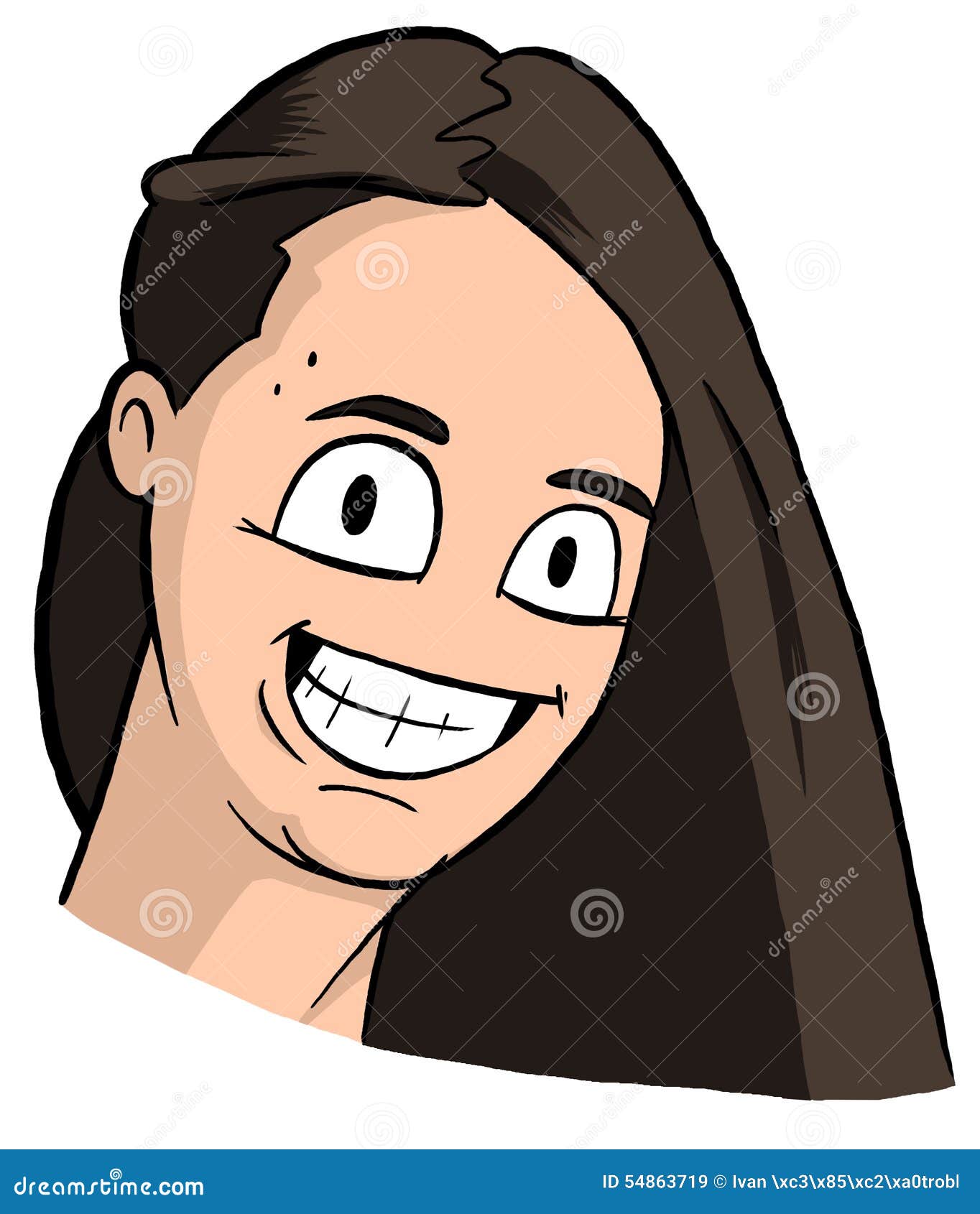 Caricature Of Freckly Girl With Dark Brown Hair Big Eyes