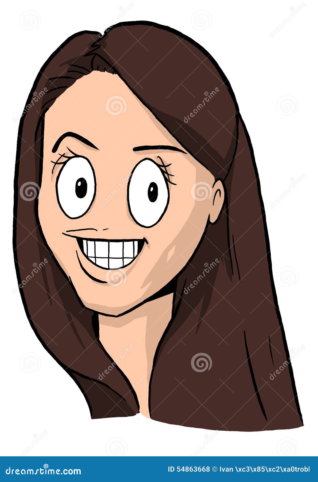 Caricature Of Girl With Dark Brown Hair Big Eyes And Big