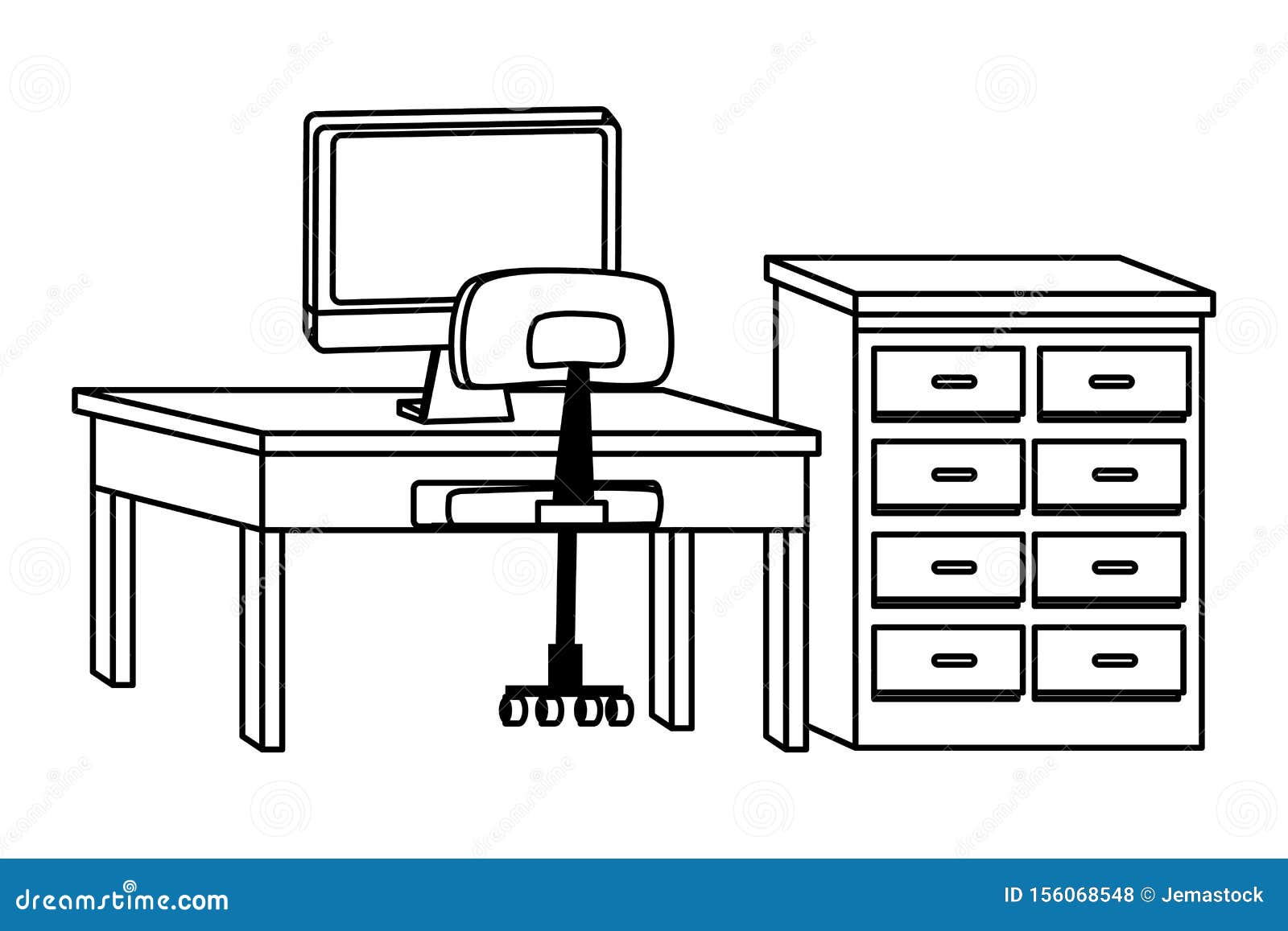 Caricatures En Noir Et Blanc Sur Les éléments De Bureau Et De Lieu De