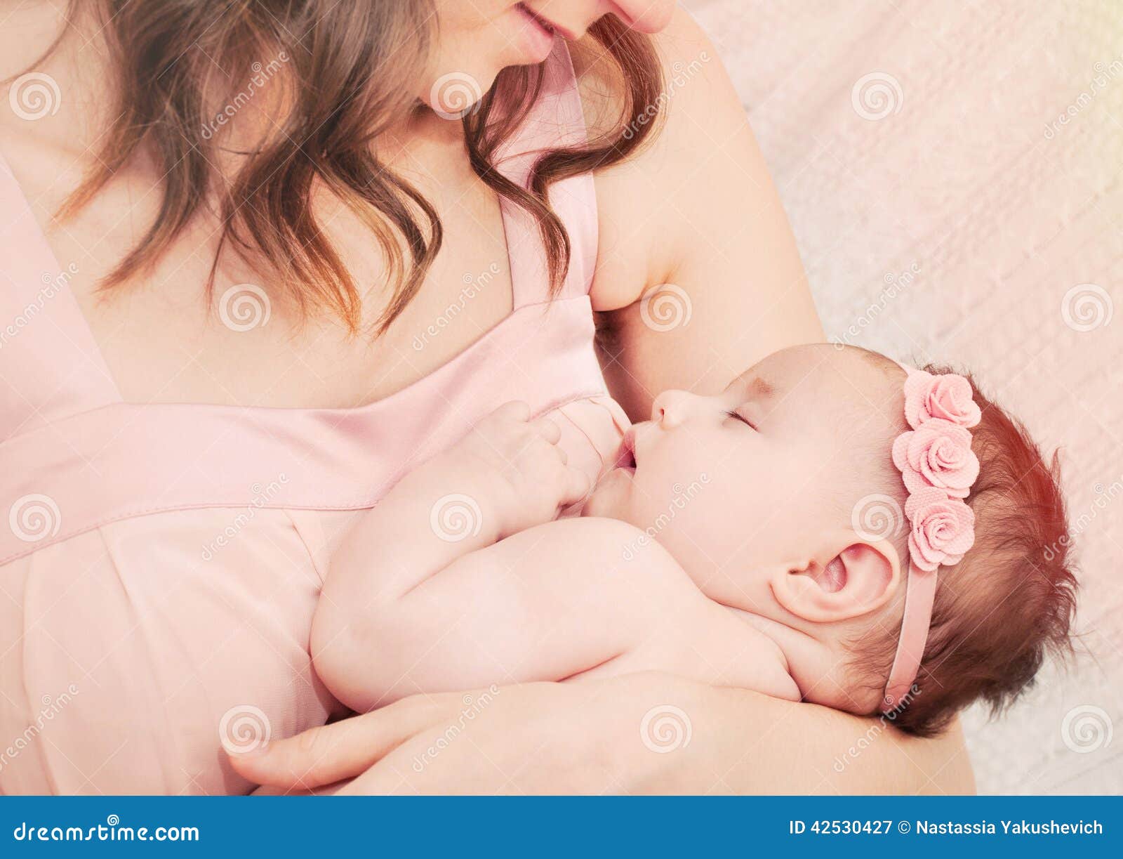 Caring Mother Holding with Love Her Little Cute Sleeping Baby Gi ...