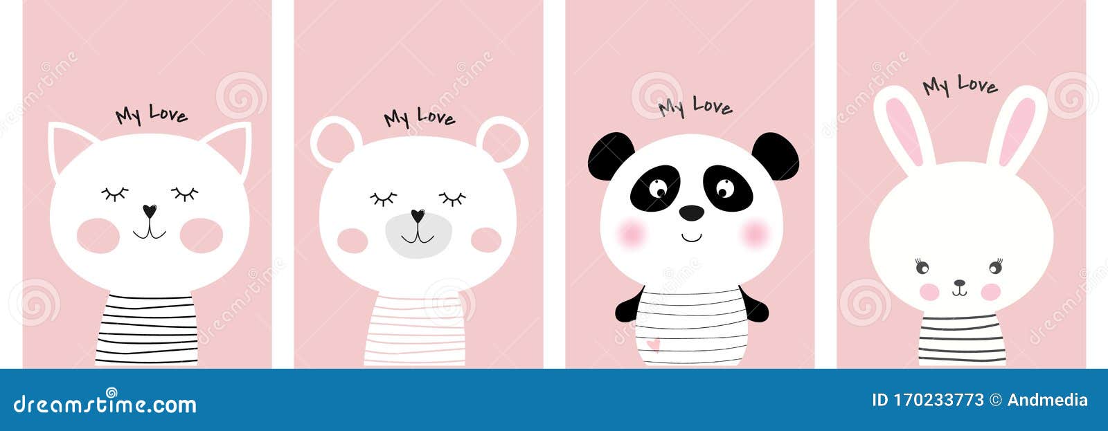Carini E Divertenti Animaletti Animati Di Cartoni Animati Gatto Orso Panda E Coniglio Illustrazione Vettoriale Illustrazione Di Arte Lepri