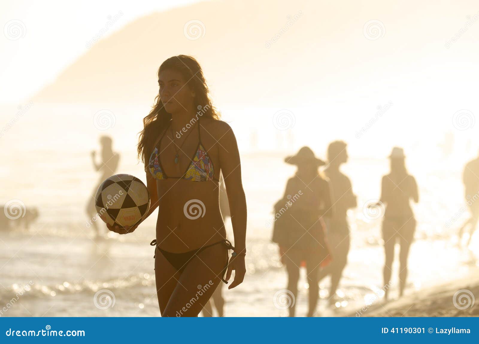 Carioca Brazilian Woman Holding Football Ipanema Beach Editoria