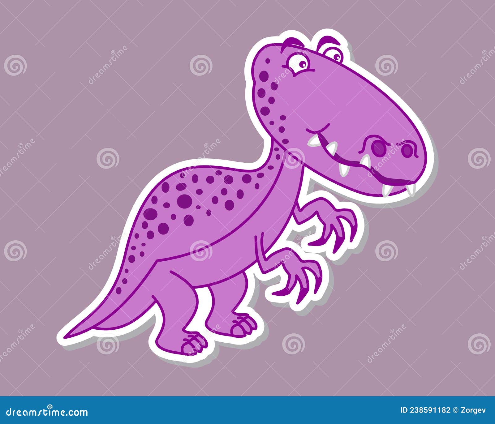 Um dinossauro roxo de desenho animado com dentes grandes