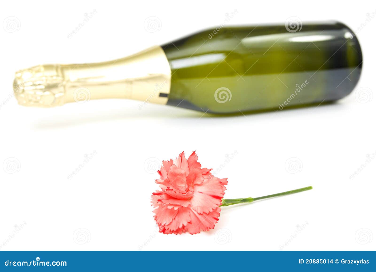 Carnation Flower and Bottle of Champagne. Stock Photo Image of yellow