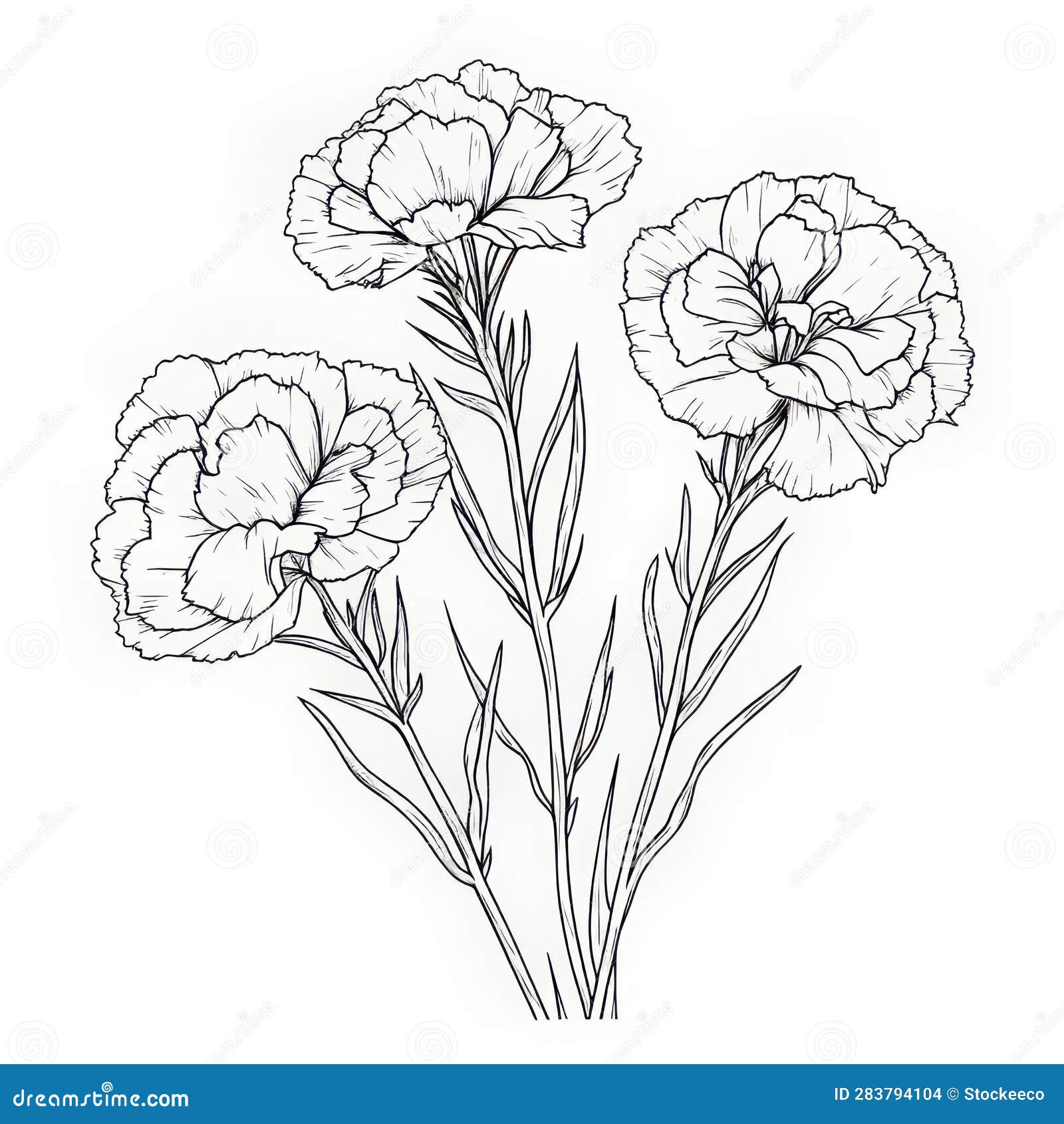Carnation Flower Coloring Page with Detailed Botanical Illustration ...