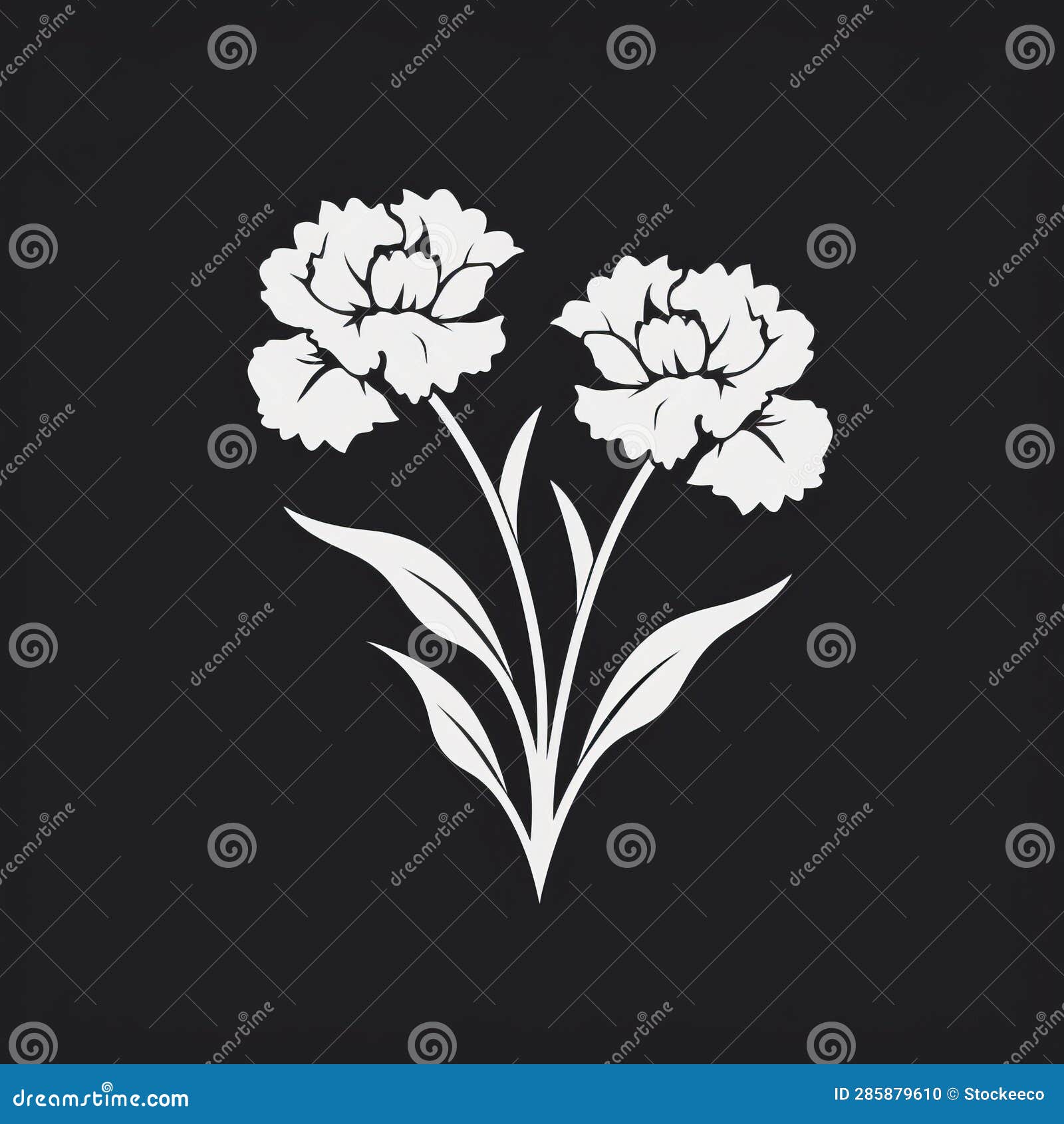 Carnation Flower Vector Logo on Black Background Stock Illustration