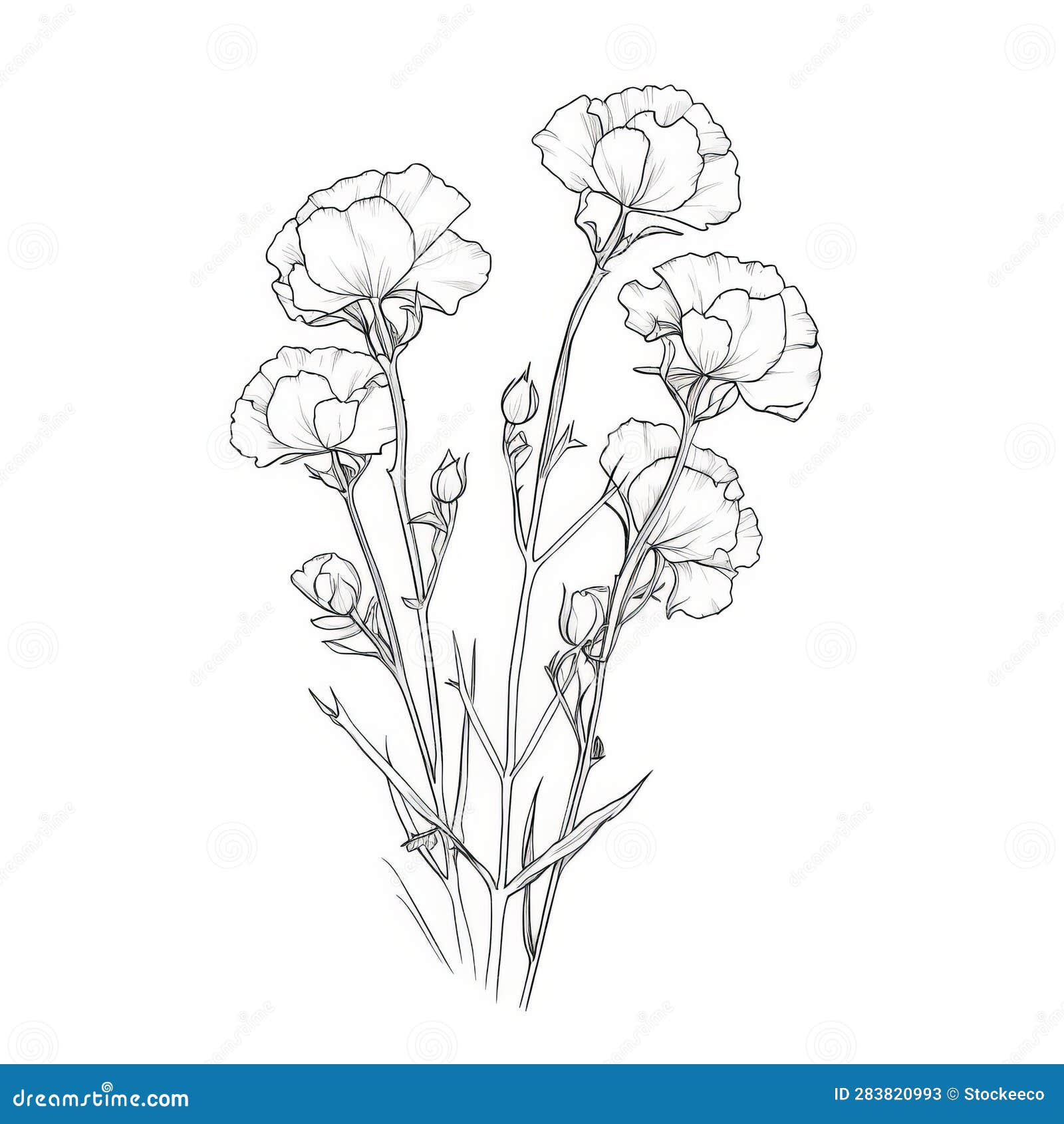 Delicate Line Drawing of Primrose Shaped Snapdragon Flowers Stock ...