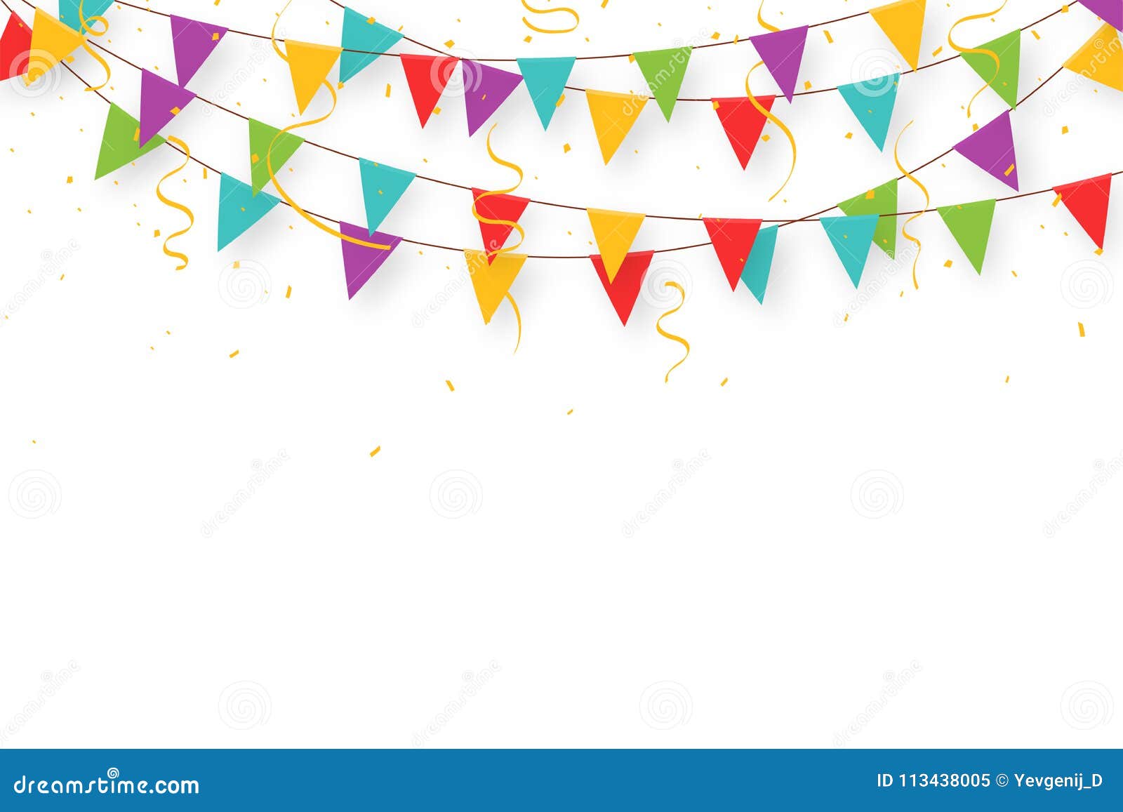 Carnaval-slinger Vlaggen, Confettien En Linten Decoratieve Kleurrijke Partijwimpels Voor Verjaardagsviering Vector Illustratie - of vier, gelukkig: 113438005