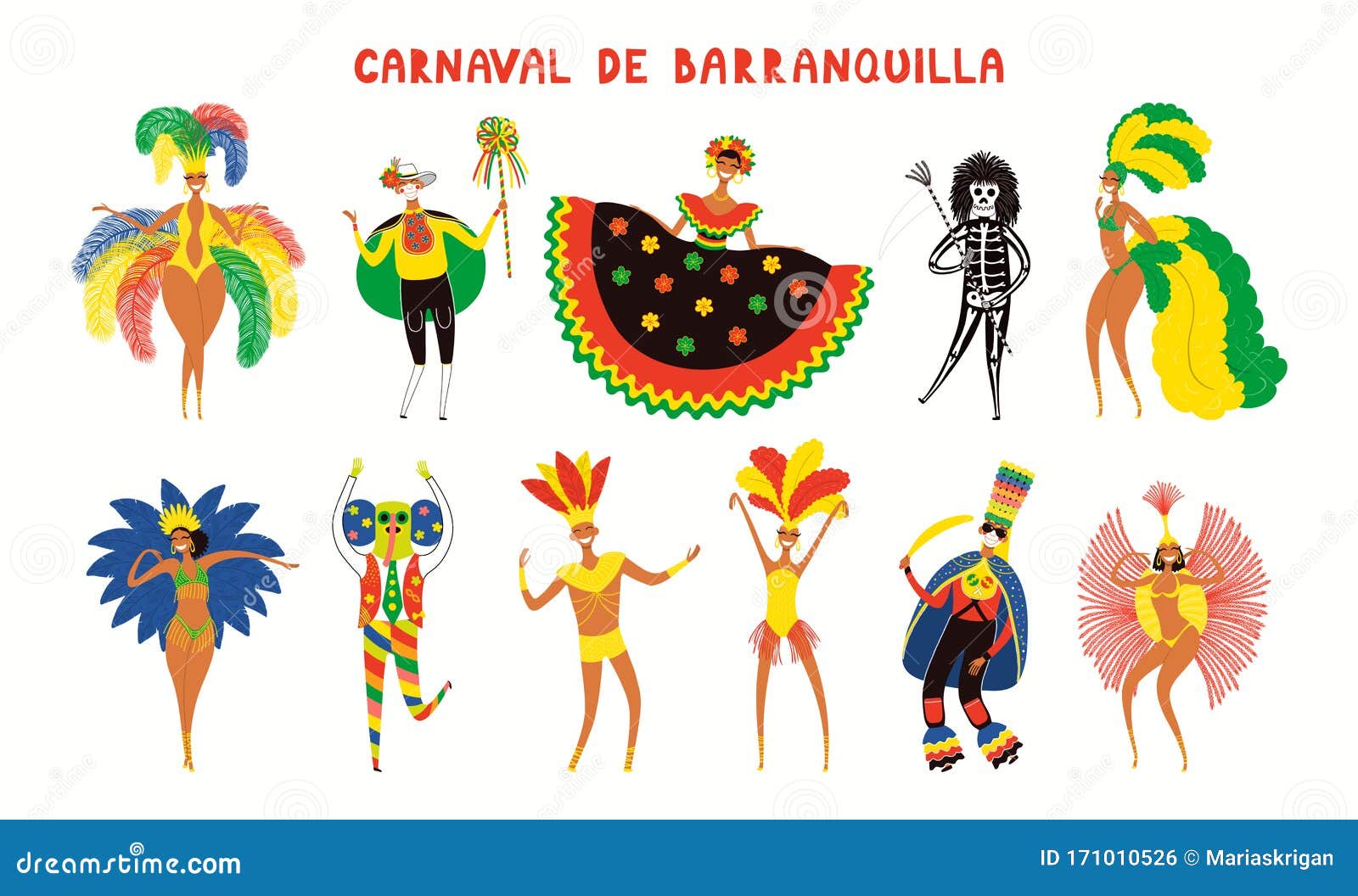 carnival of barranquilla people in costumes collection