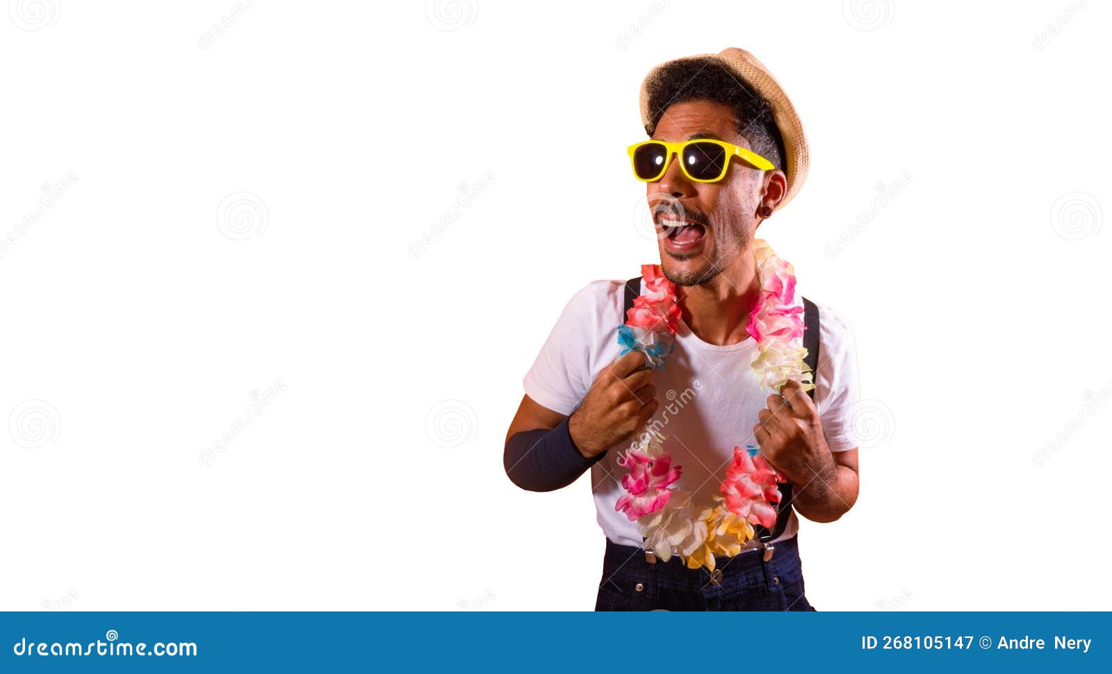 carnival brazilian outfit. black man with carnival costume having fun