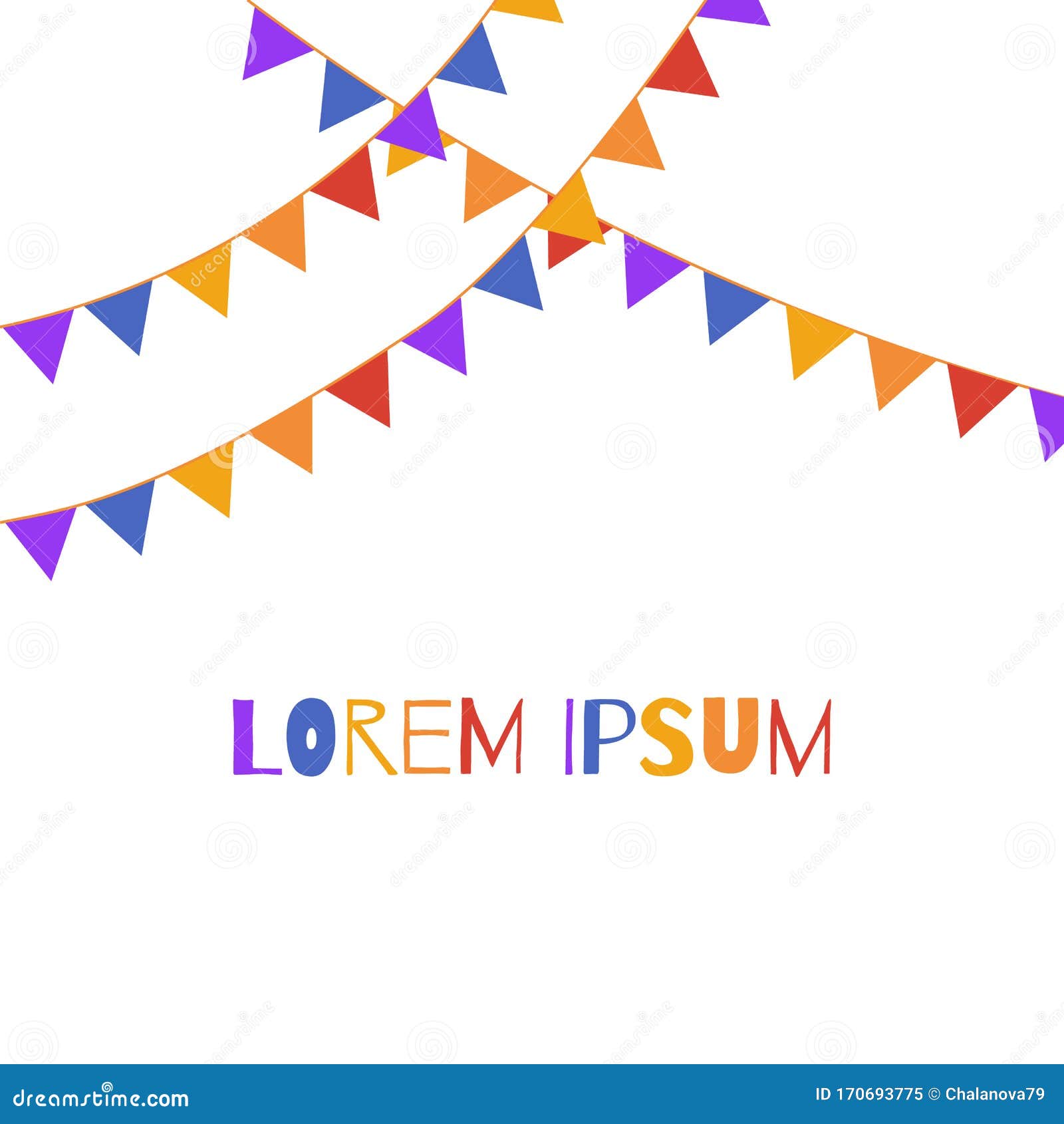 carnival or party card or banner with typographical .   with colorful hanging flag garlands