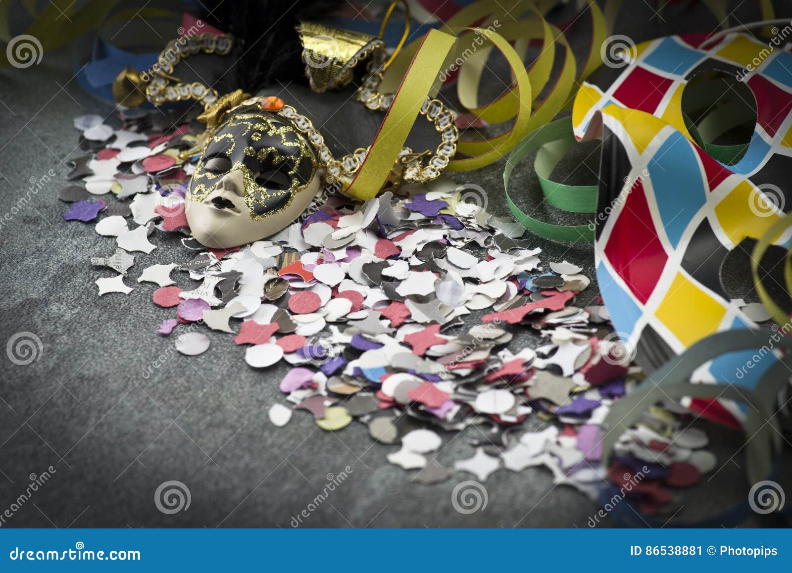 Carnival mask and streamer stock image. Image of clown 86538881