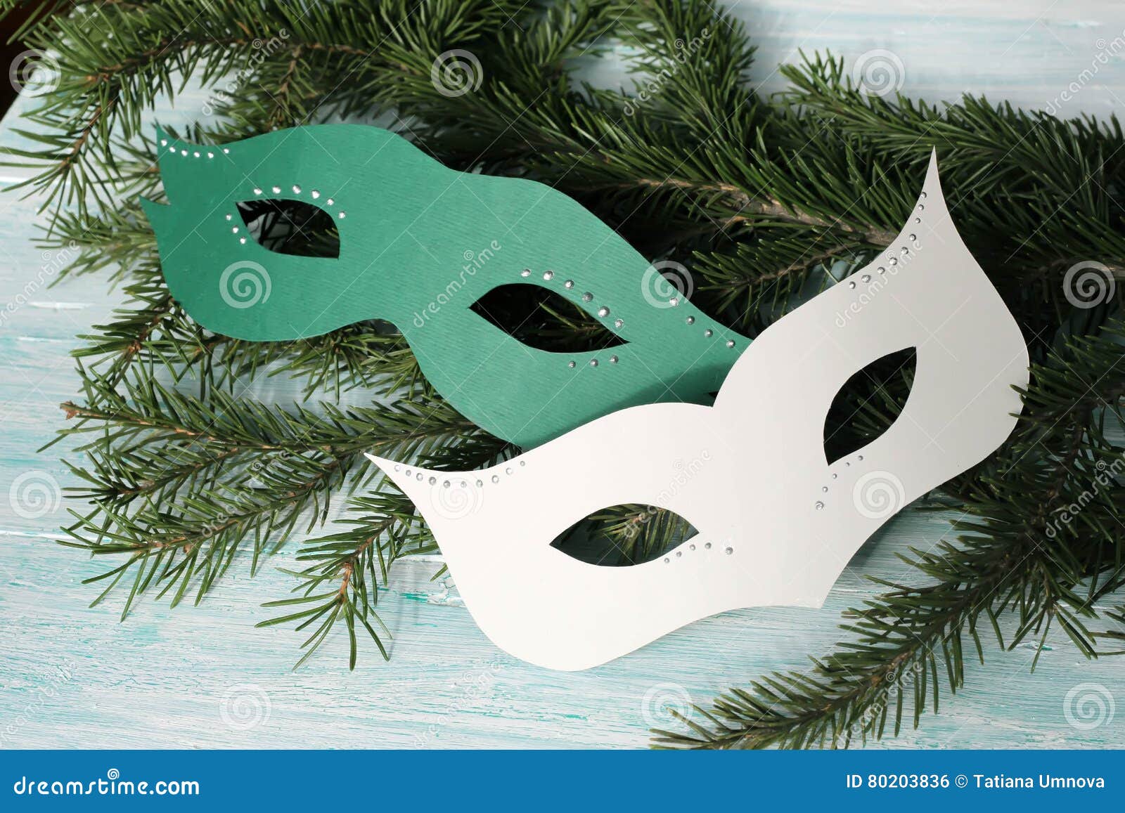 Carnival Masks on Christmas Tree Stock Photo Image of hidden, light