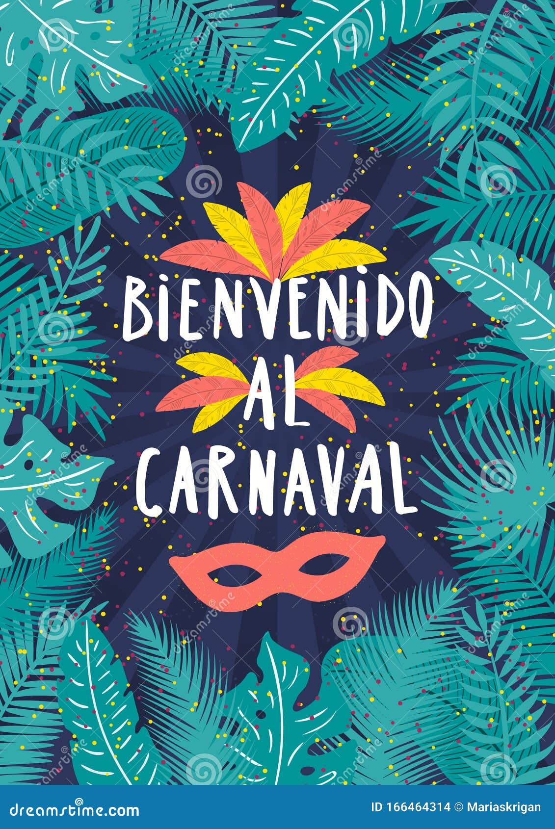 carnival poster with tropical leaves frame