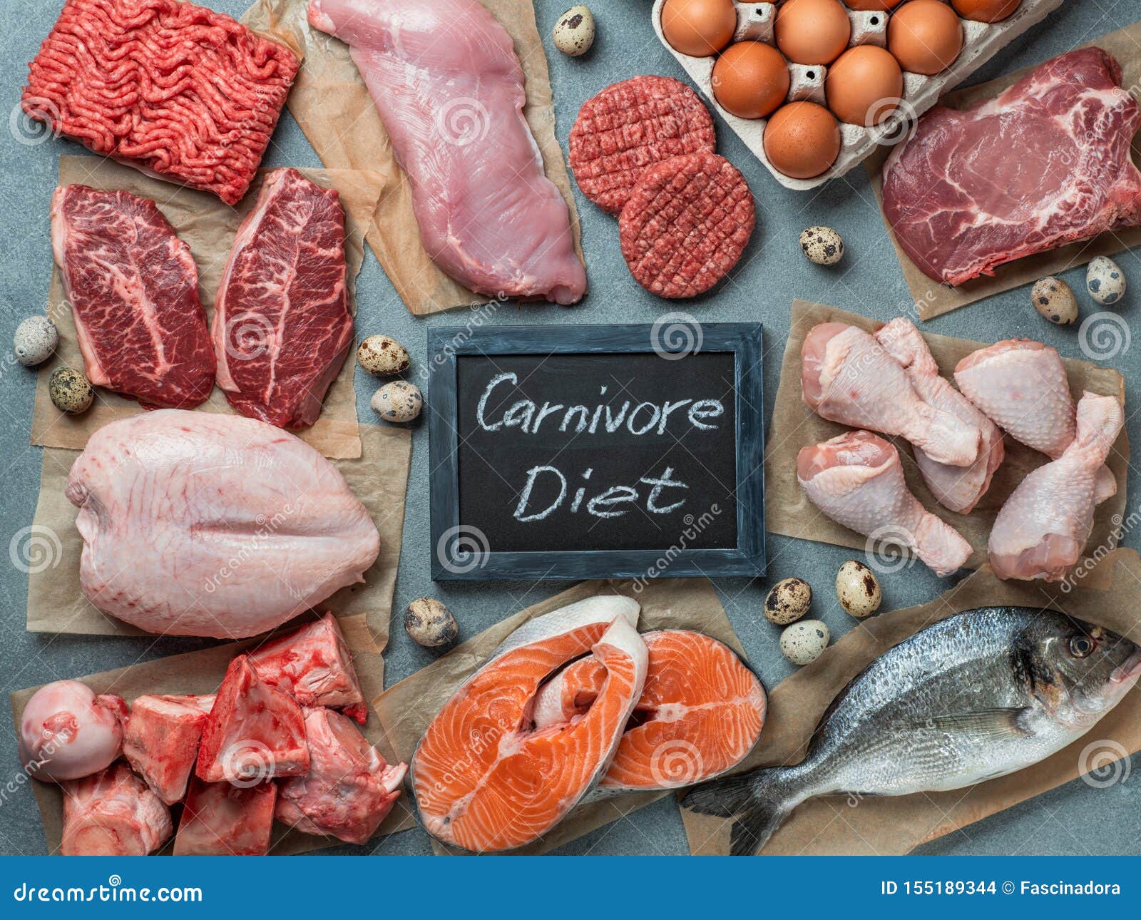 carnivore diet, zero carb concept, top view