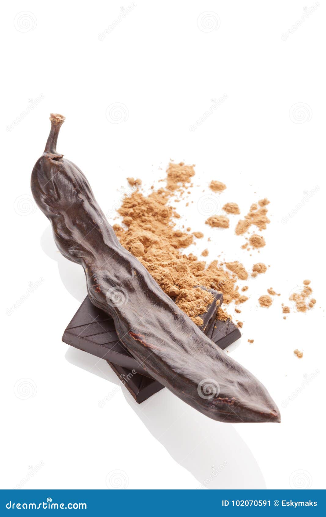 Carob Powder, Pod and Chocolate. Stock Image Image of grain, healty