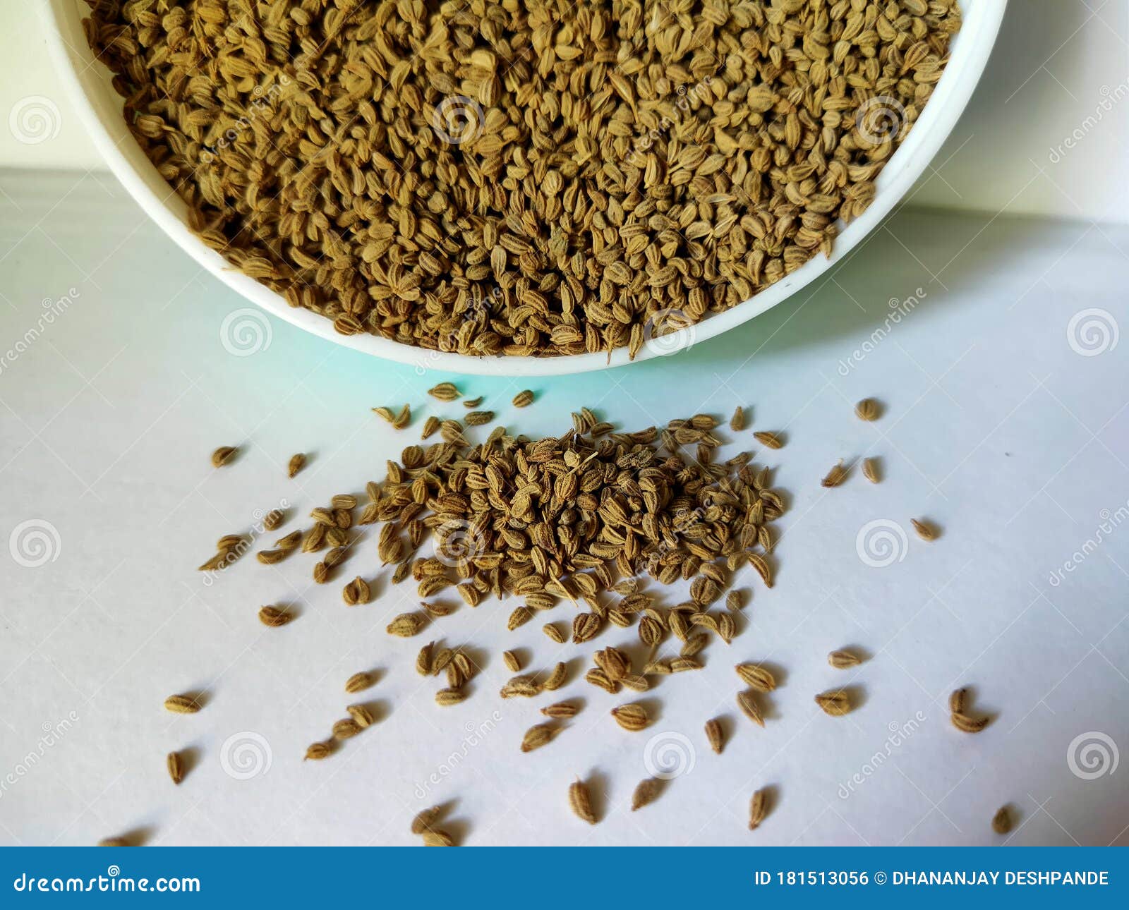 Carom Seeds on White Background. Seeds of Carom on Plain Background