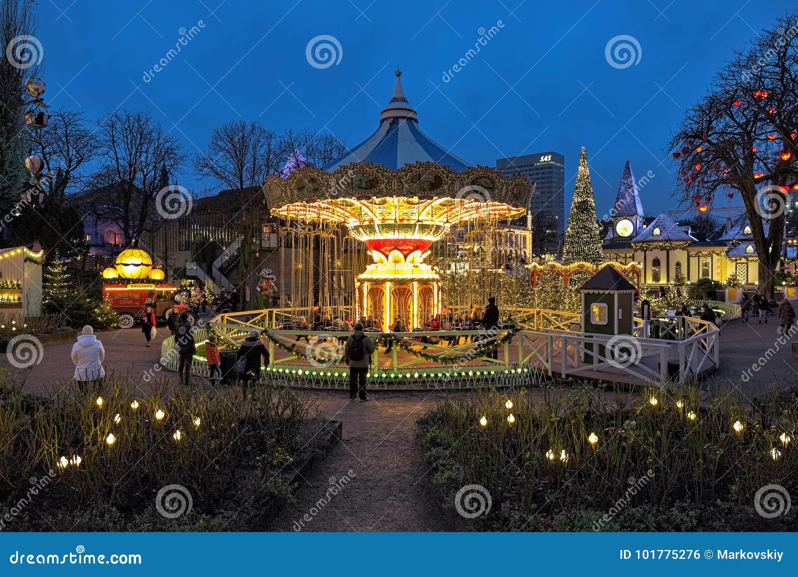 Carousel and Christmas Illumination in Tivoli Gardens, Copenhagen