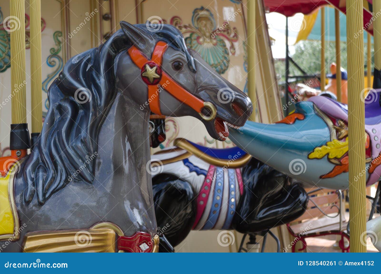 COSTA MESA, CALIFORNIA: 4 APR 2023: Carousel Horse Marks the