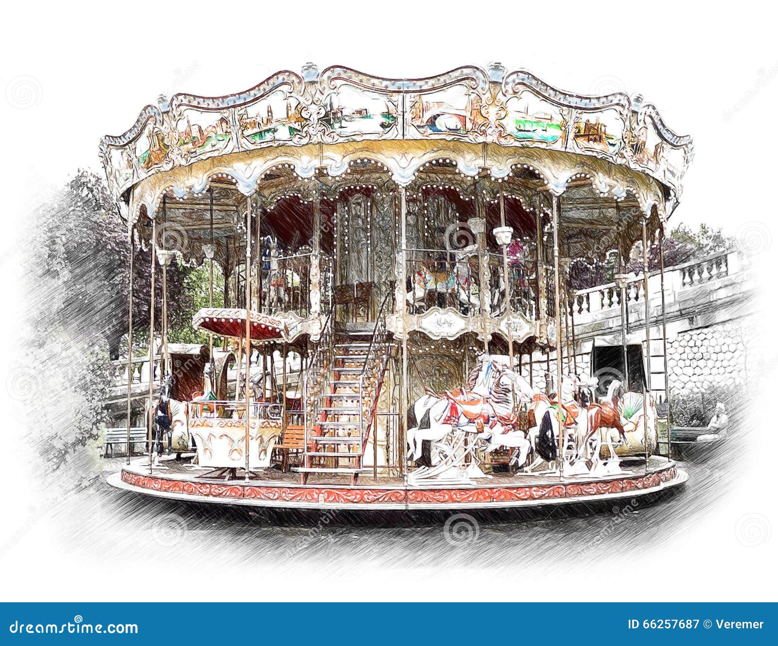 Carousel, Merry-go-round in Paris. Illustration in Draw, Sketch Stock  Illustration - Illustration of pencil, ornate: 66257687