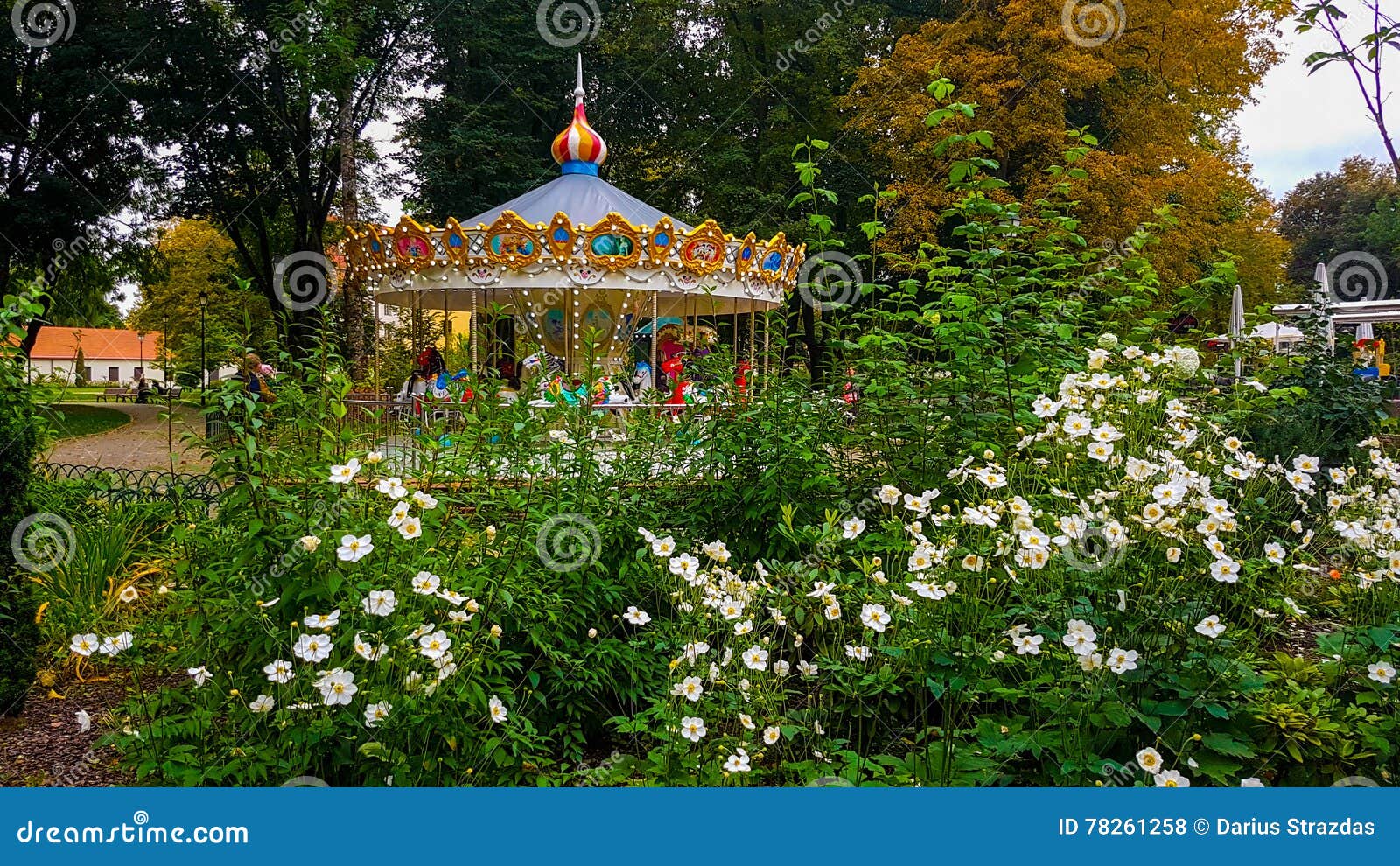 Carousel in Vilnius Park and Flowers Stock Photo Image of traditional
