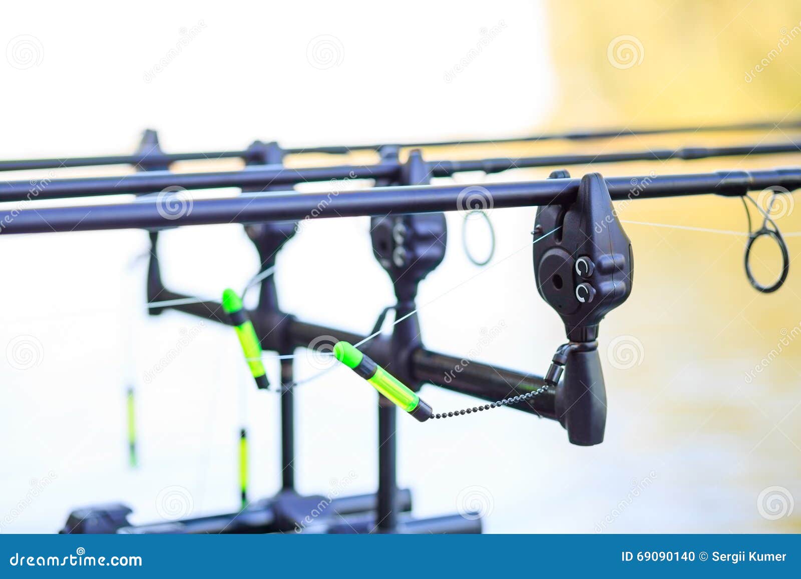 Carp Fishing Rods Set Up on Holder with Electric Trigger Stock