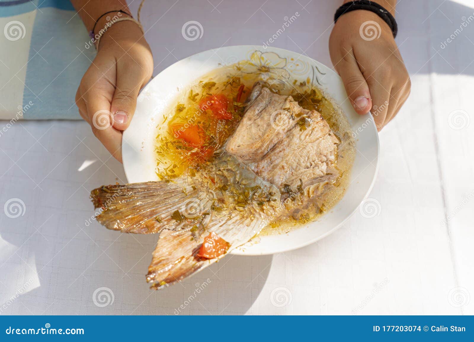 carp soup traditionally homemade by the locals in the danube delta, romania