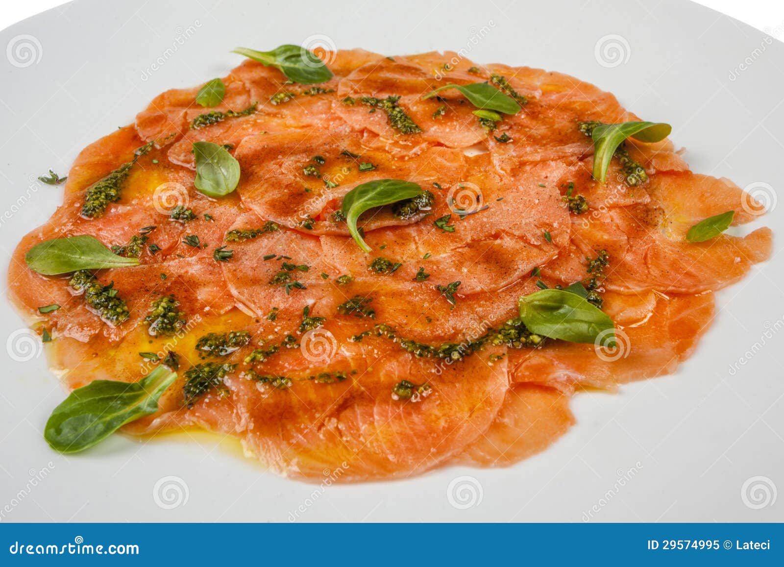 Carpaccio of salmon stock image. Image of plate, onion 29574995
