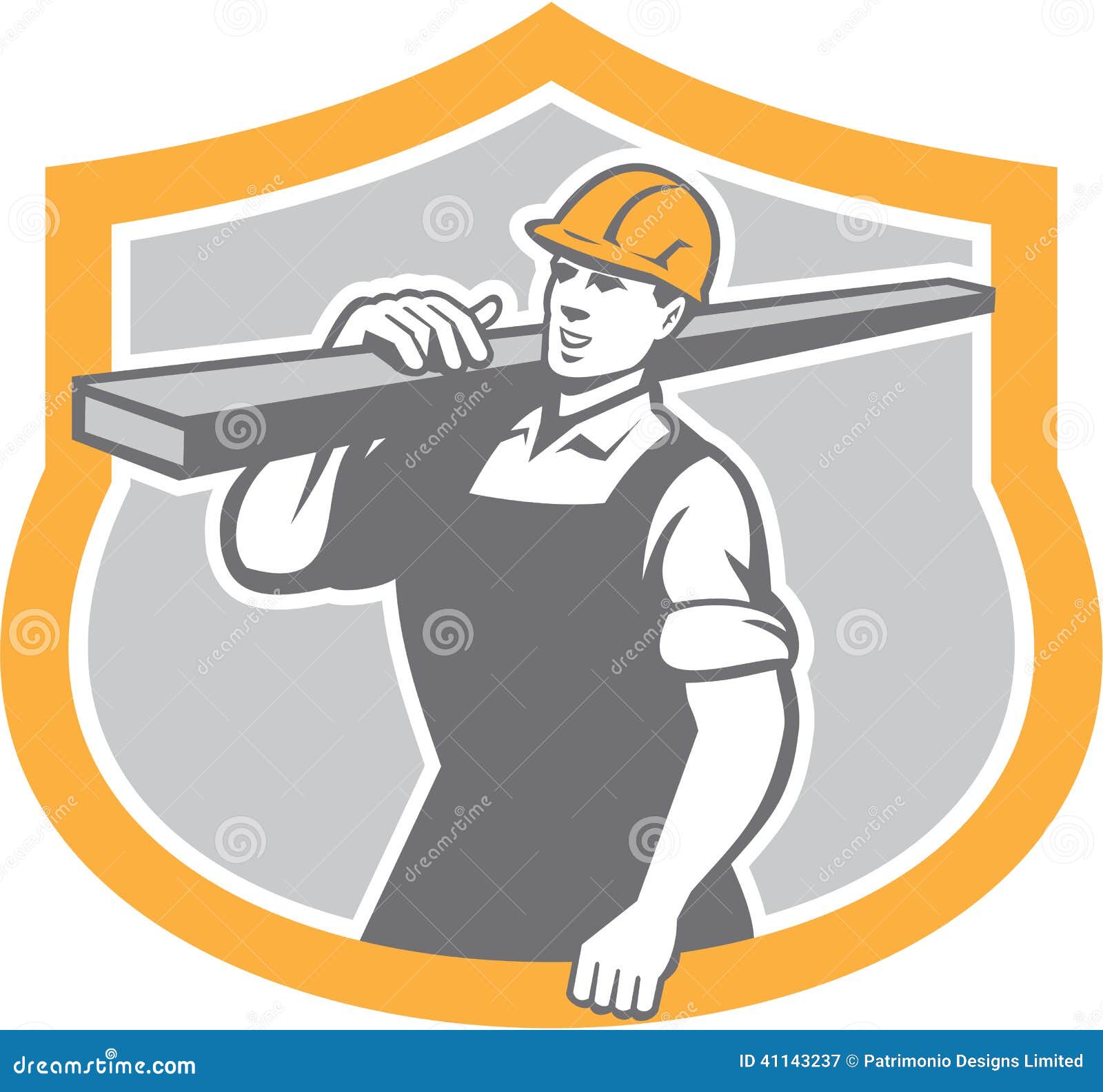 Carpenter Carry Lumber Shield Retro Stock Vector Illustration of