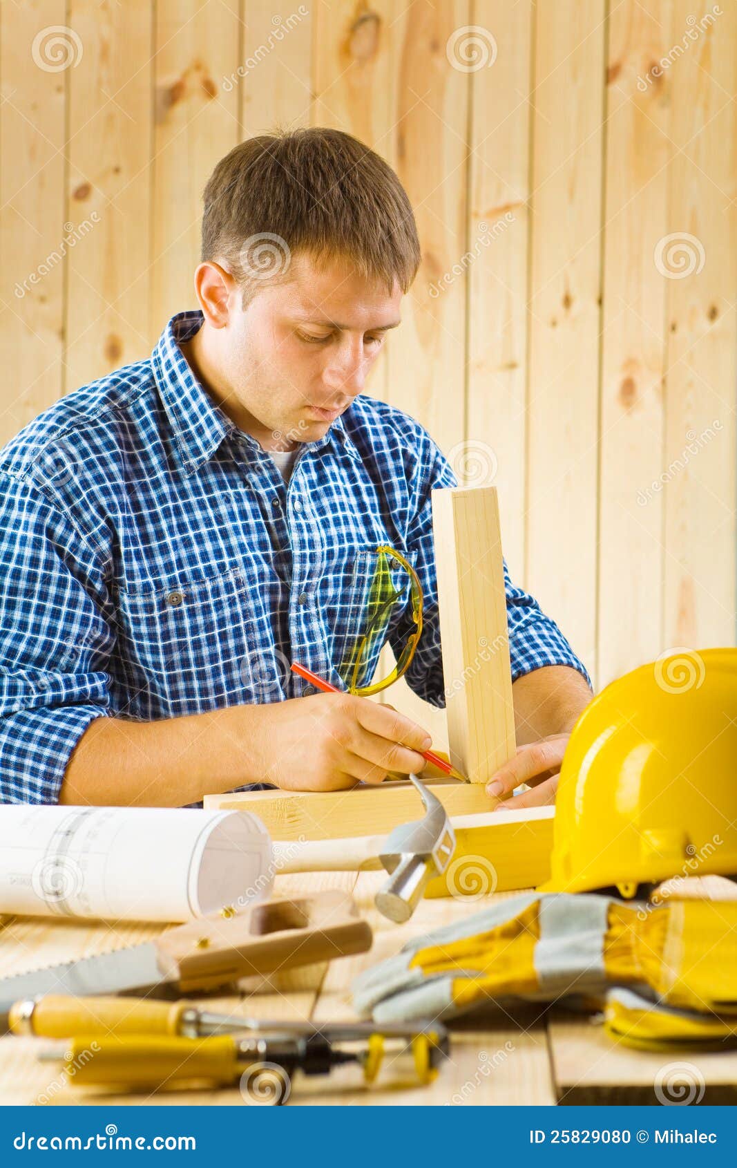 Carpenter Does the Sketching Stock Photo Image of caucasian, frame