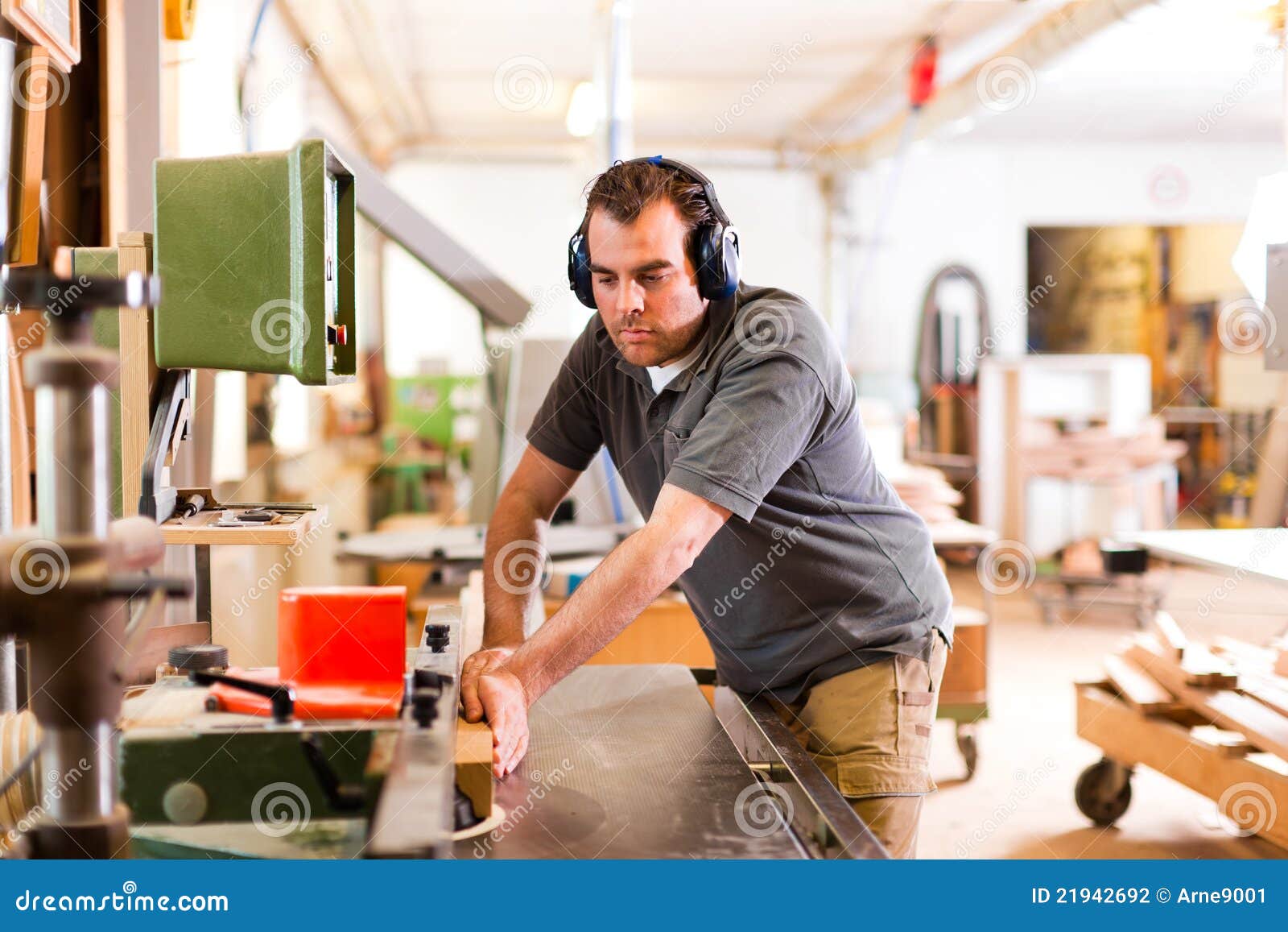 Carpenter with Electric Cutter Stock Photo Image of safety