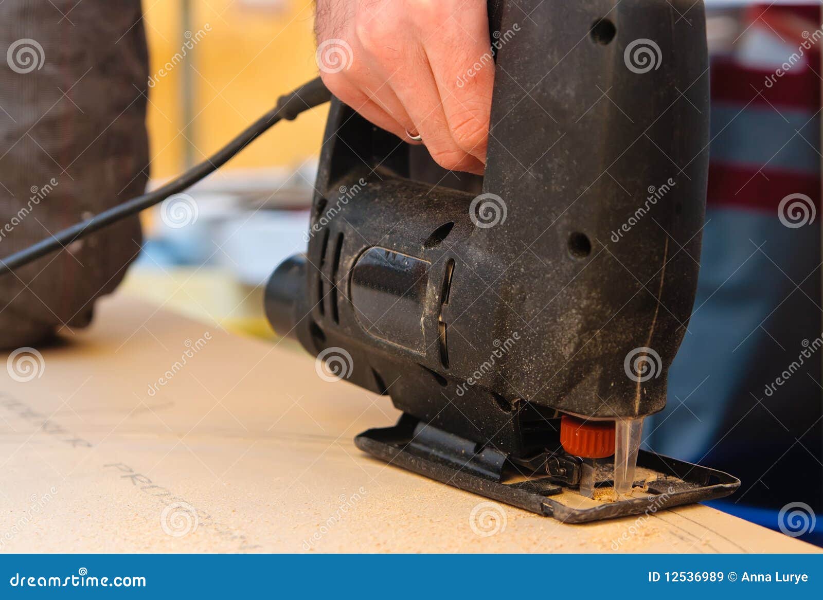 Carpenter with Electric Saw Stock Image Image of hand, electric 12536989