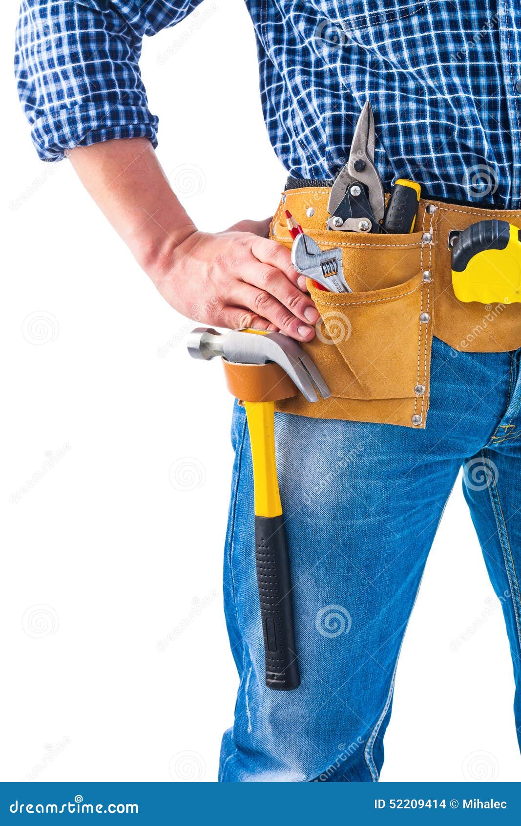 Carpenter Holding Hand on Toolbelt with Tools Stock Photo Image of